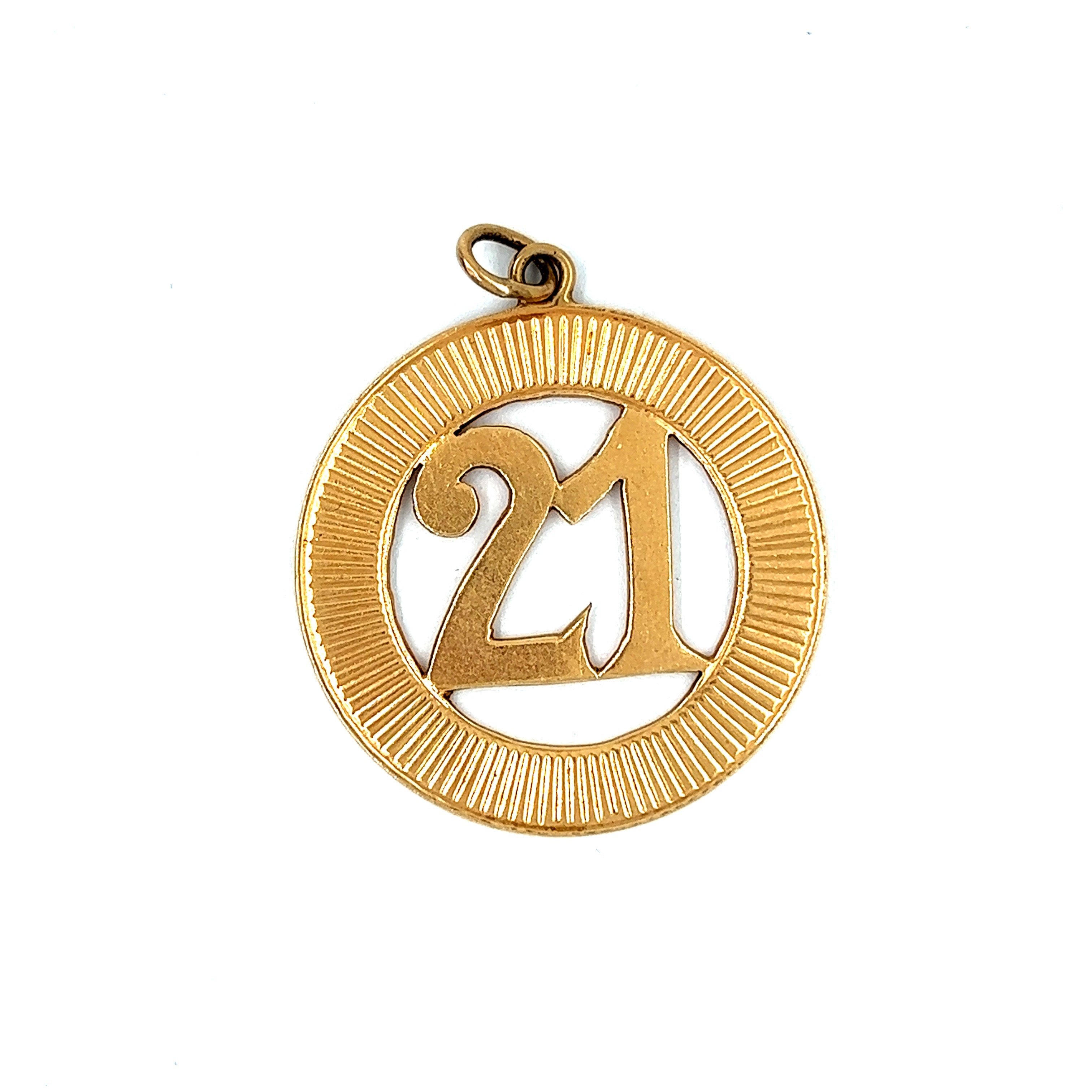 Vintage Engine Turned "21" 14k Gold Charm