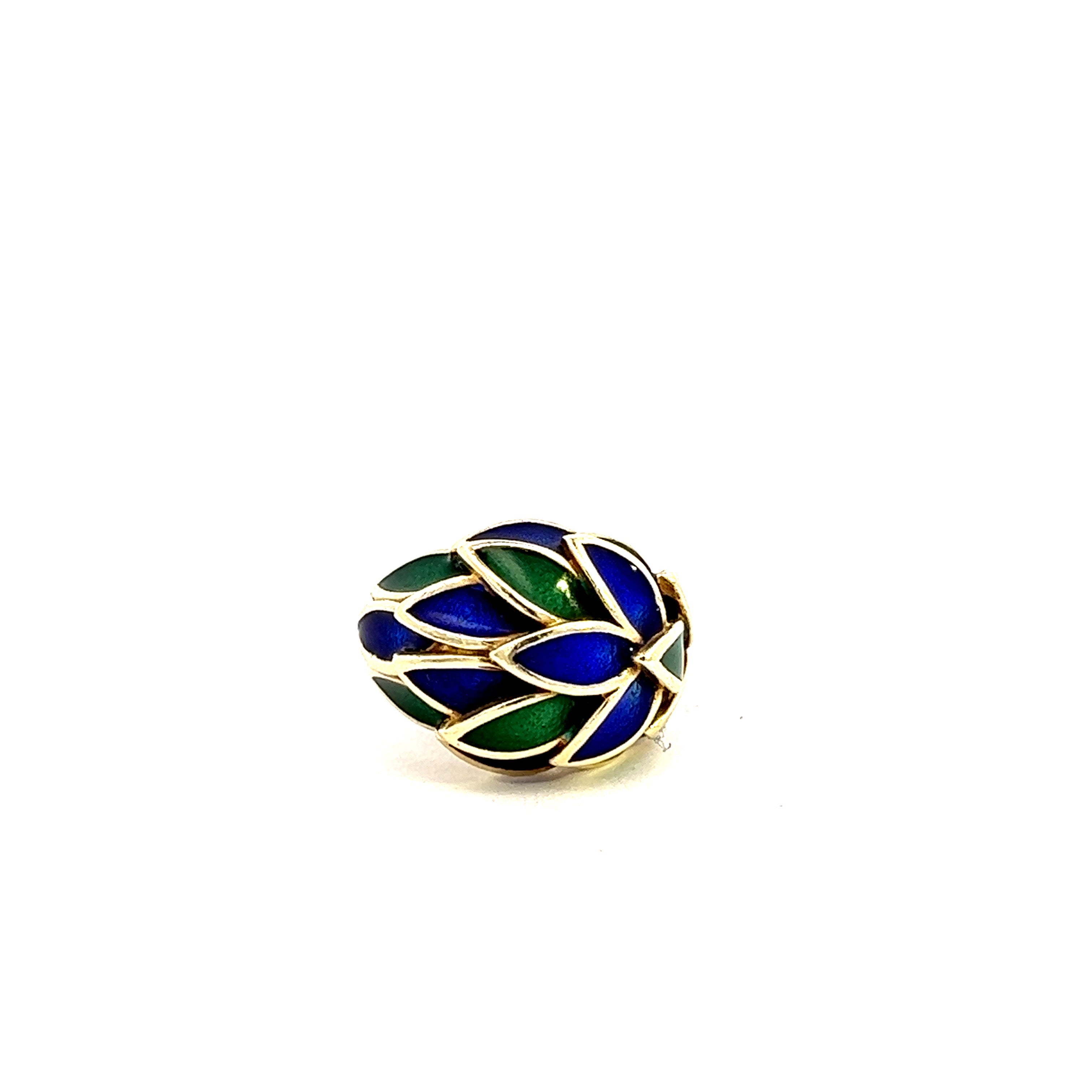 Vintage Blue & Green Enamel 14k Gold Ring