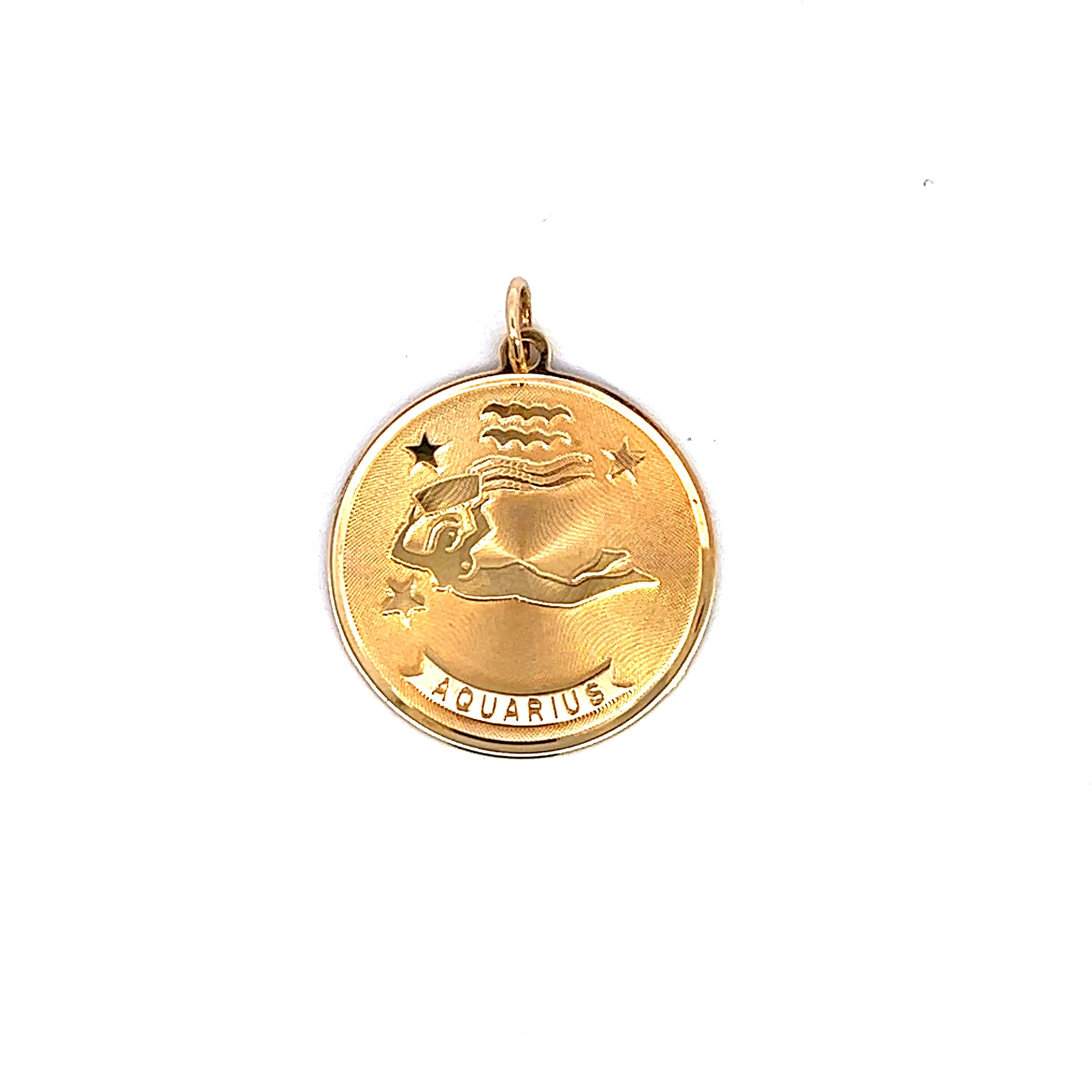 Vintage Large Aquarius Coin 14k Gold Charm