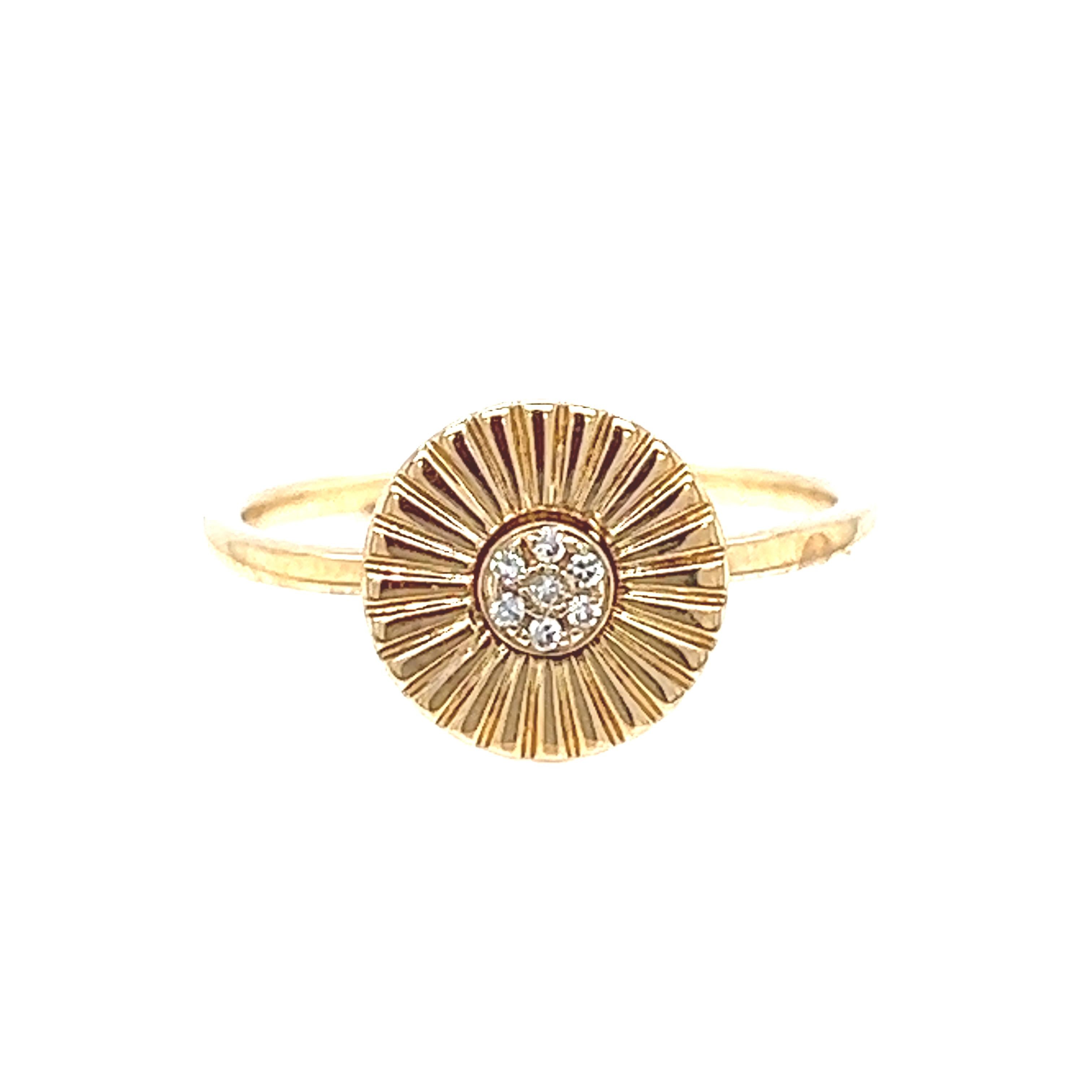 Engine Turned Floral Diamond 14k Gold Ring