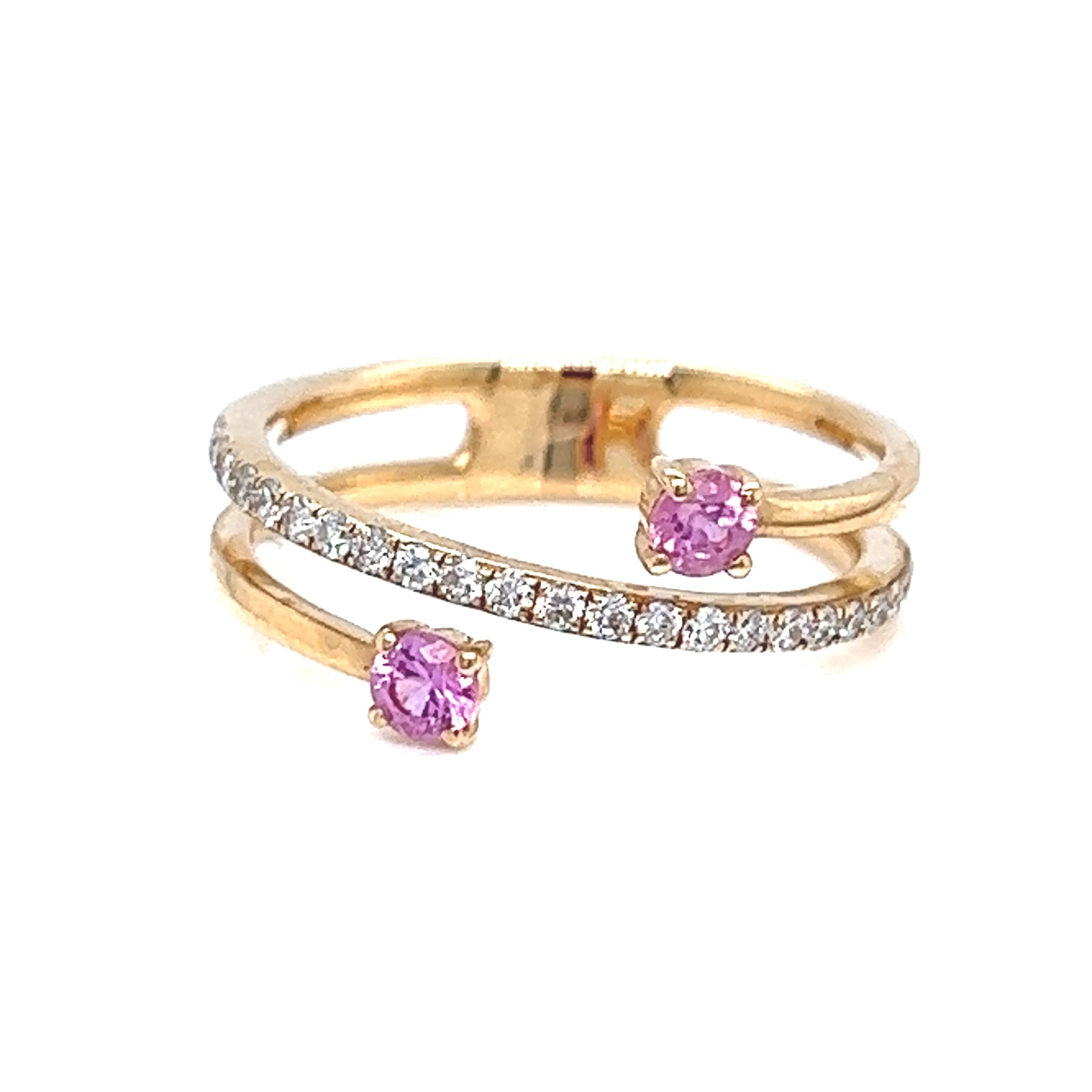 Wrapping  Pink Sapphires & Diamond 14k Gold Ring