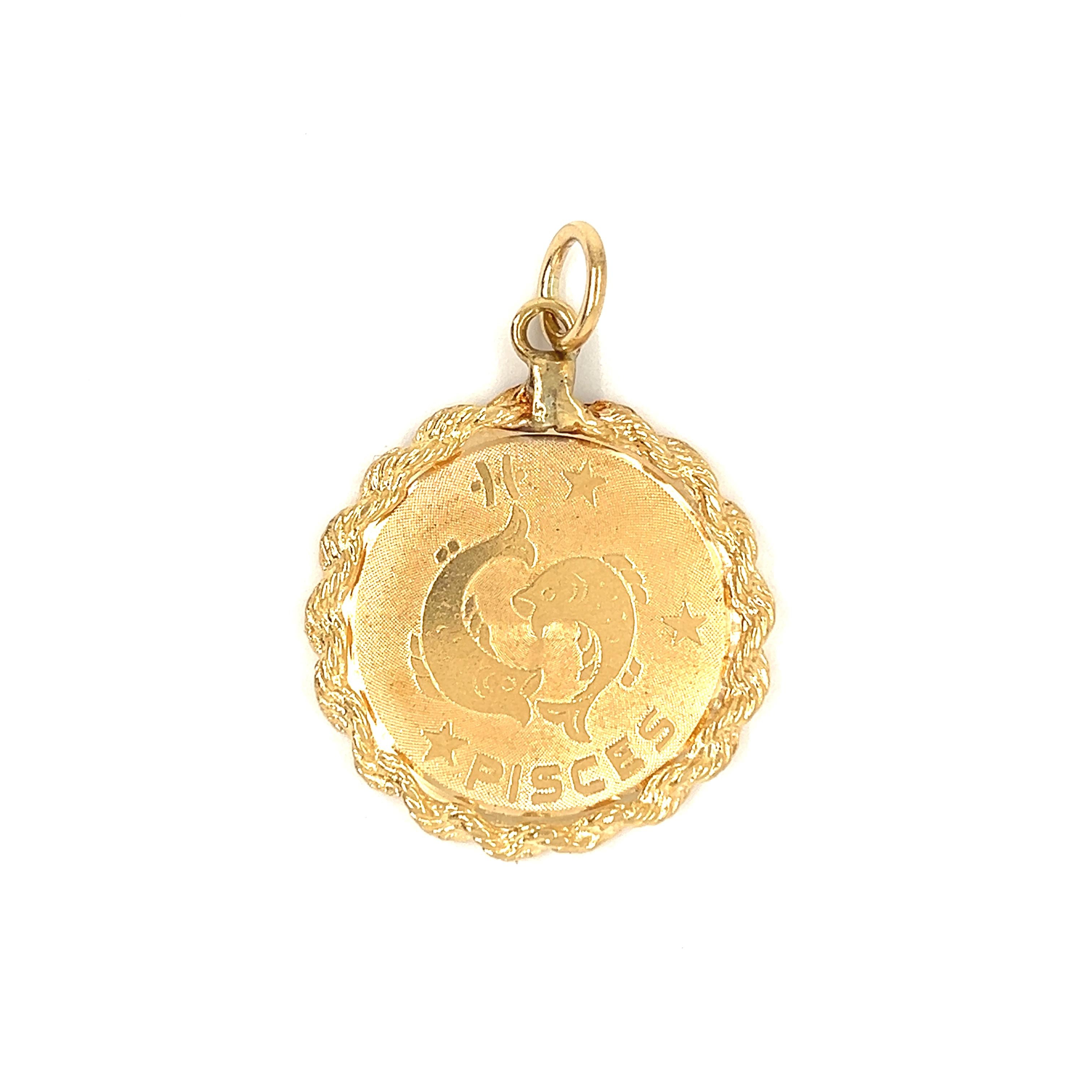 Vintage Zodiac Pisces 14k Gold Charm