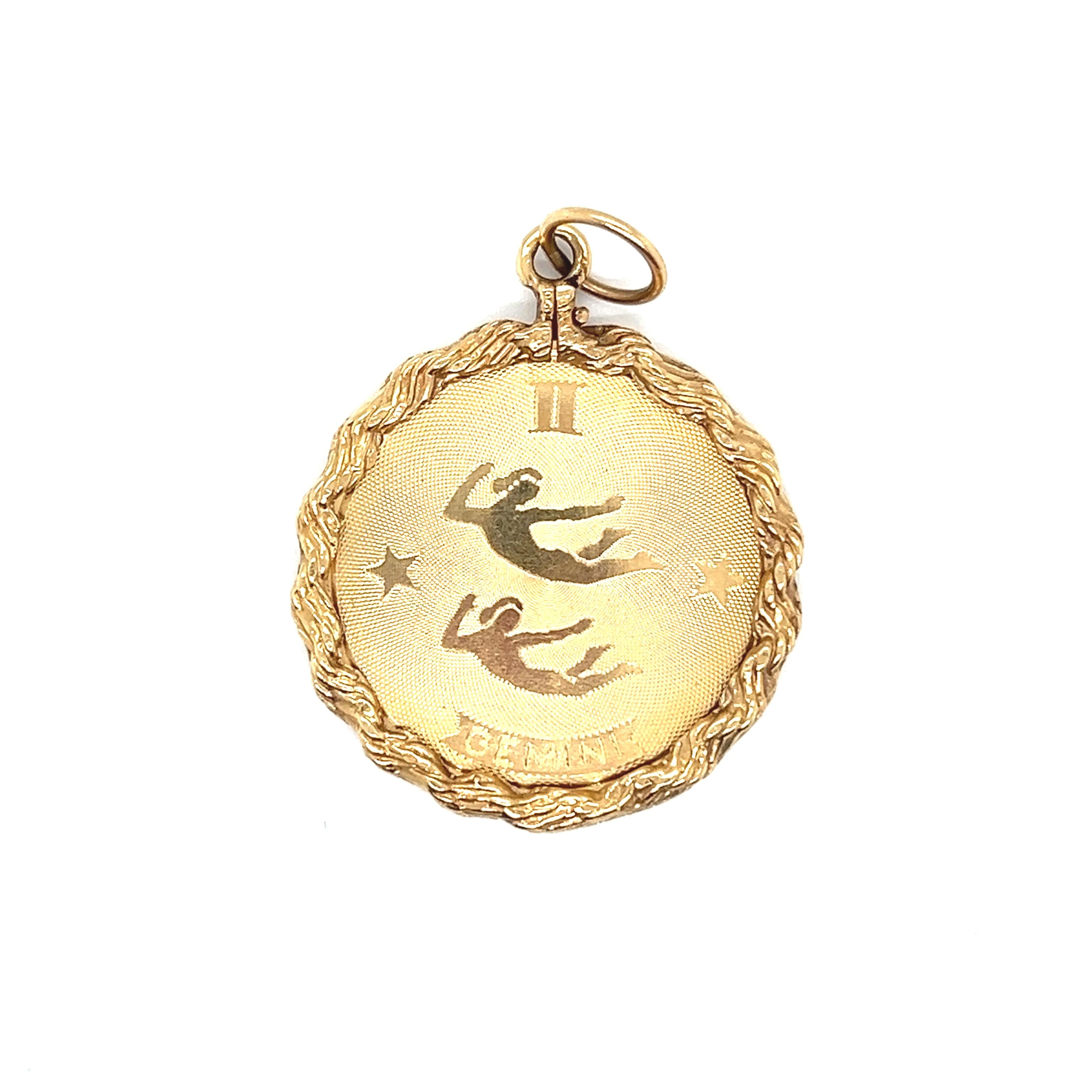 Vintage Gemini Zodiac 14k Gold Charm