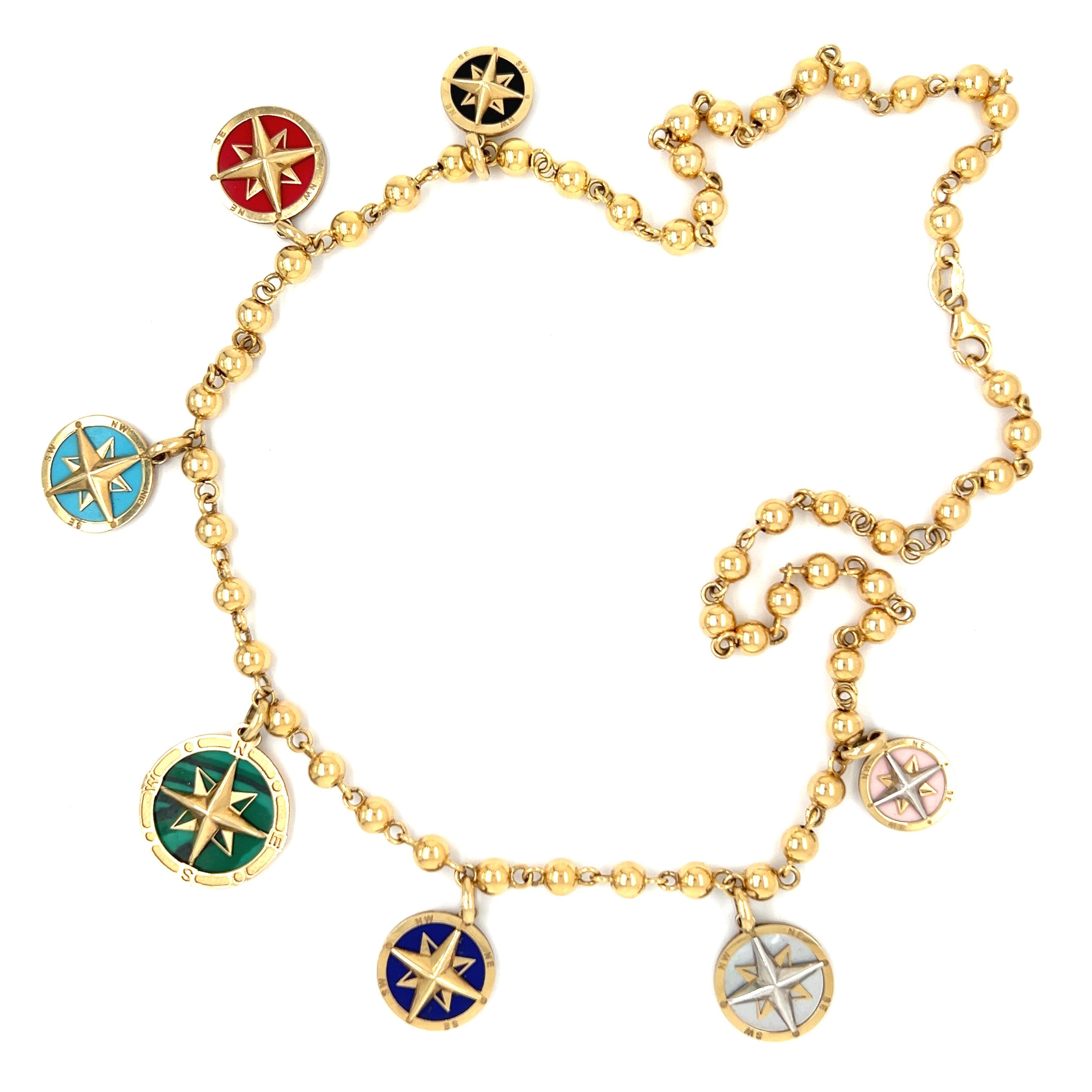 Dangle Multi-Gemstone Compass 14k Gold Necklace