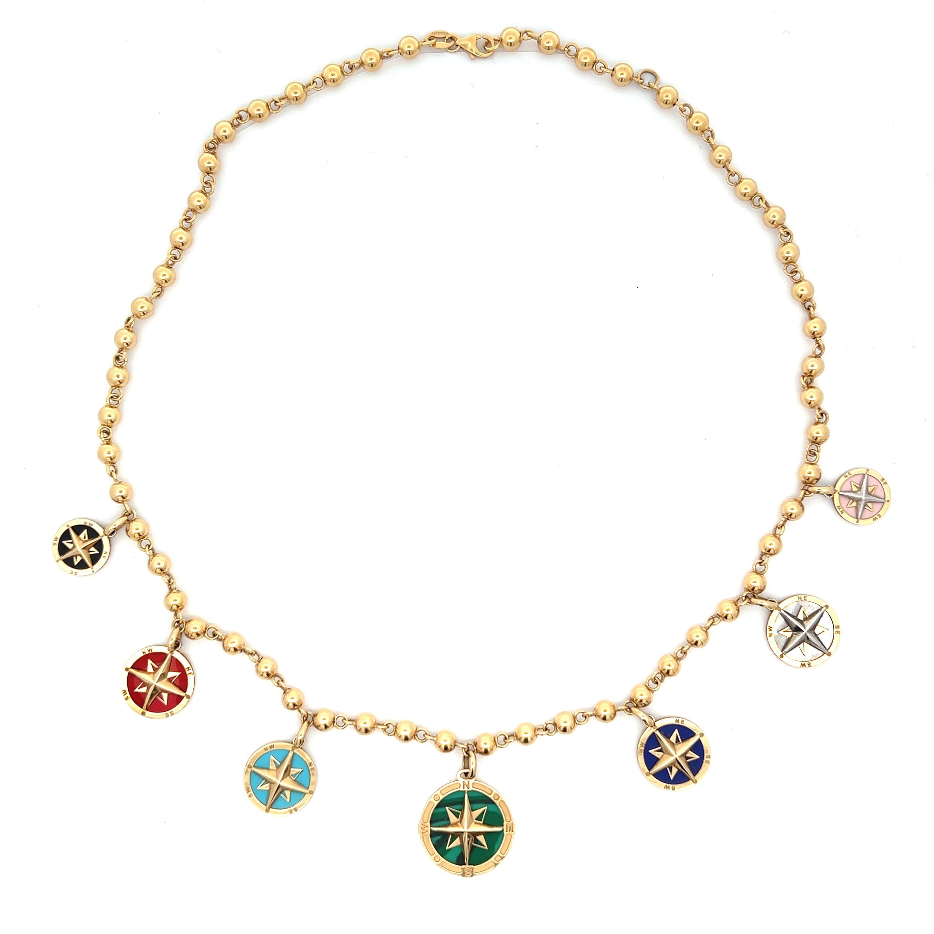 Dangle Multi-Gemstone Compass 14k Gold Necklace