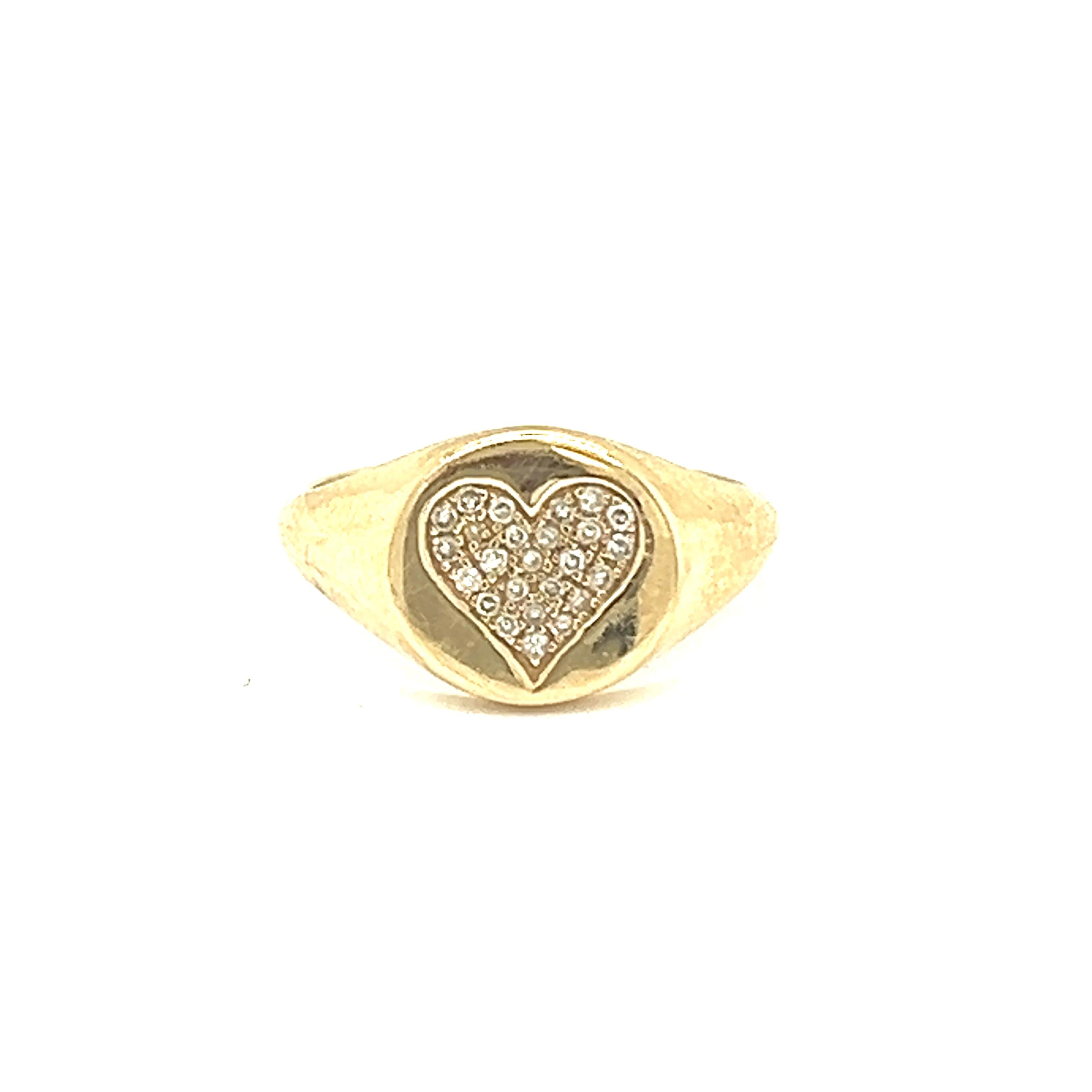 Diamond Signet Heart 14k Gold Ring