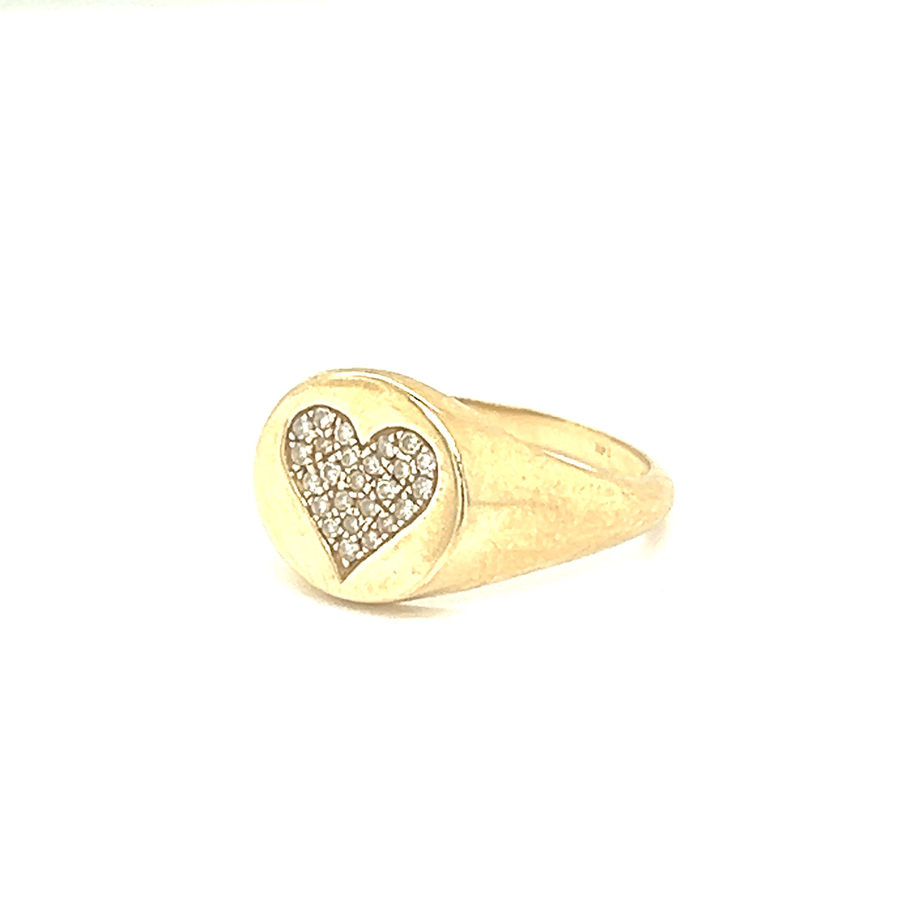 Diamond Signet Heart 14k Gold Ring