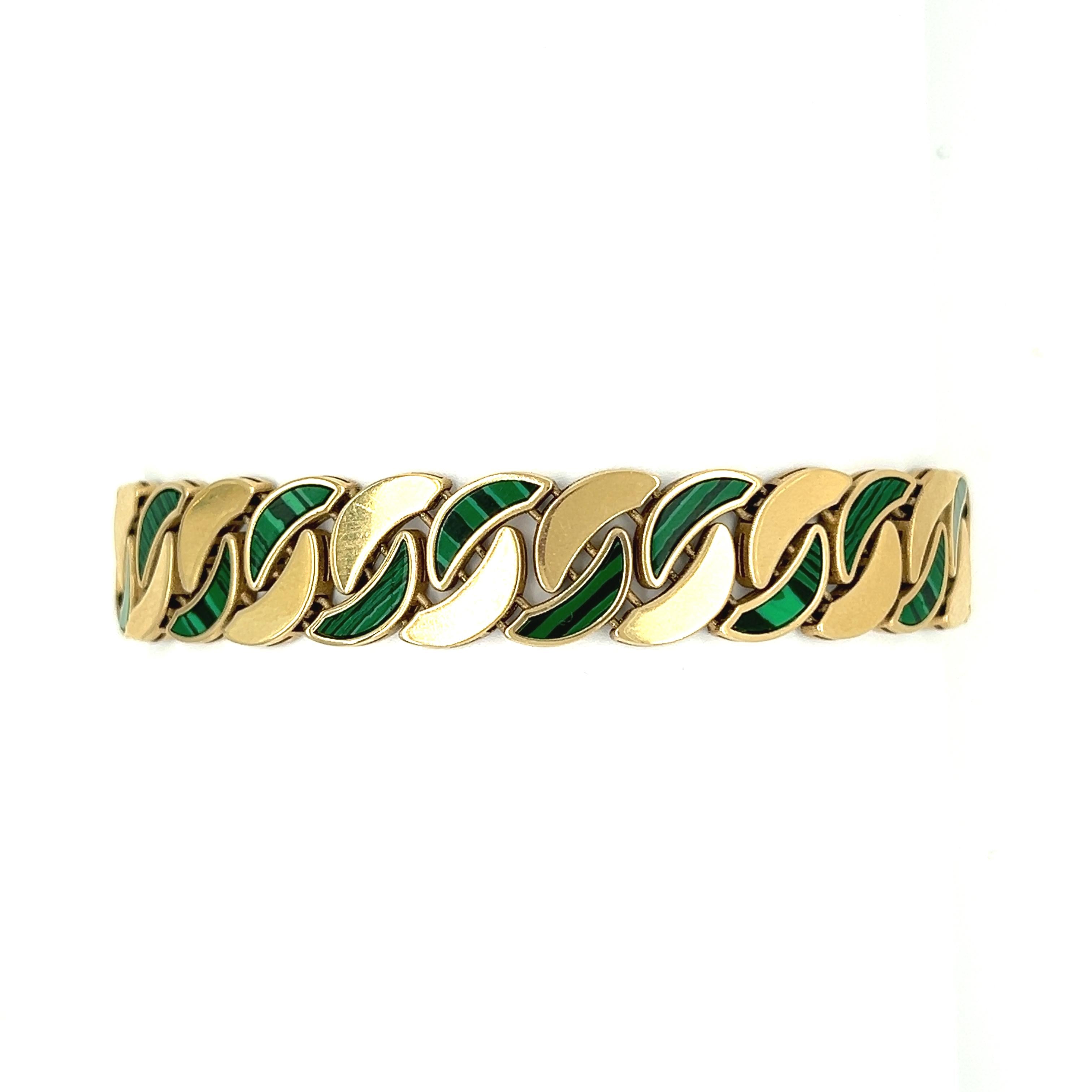 Vintage Green Malachite 14k Gold Bracelet