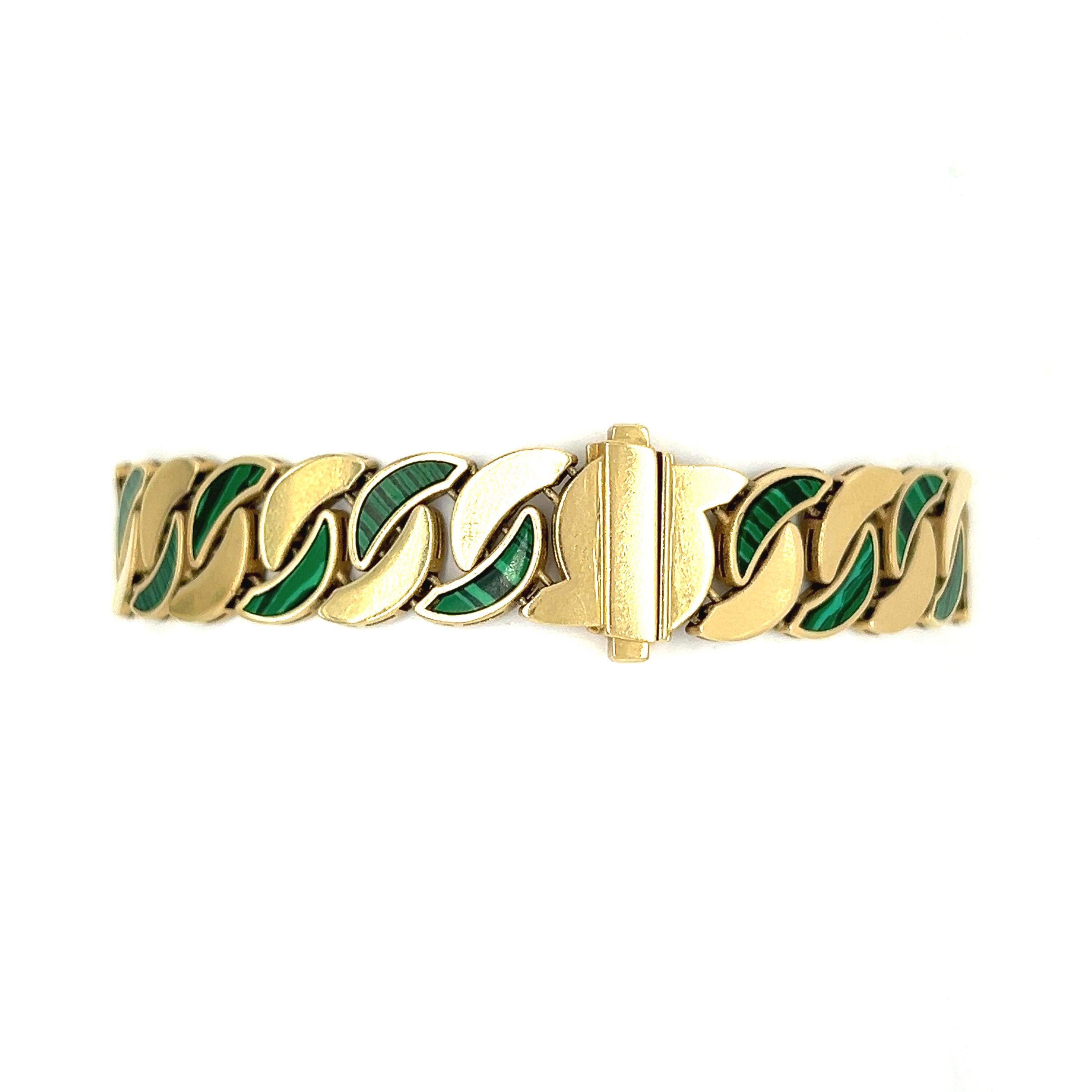 Vintage Green Malachite 14k Gold Bracelet