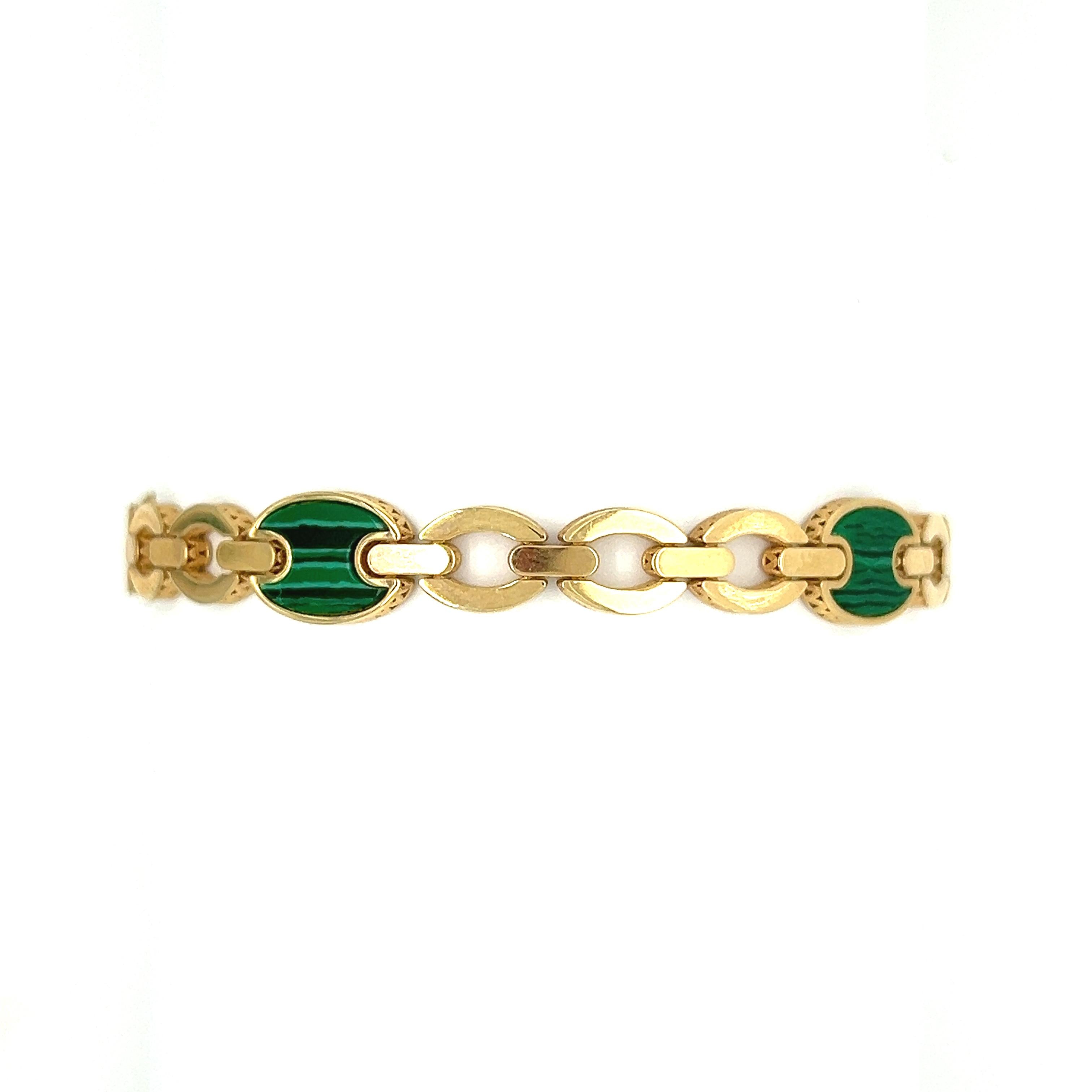 Vintage Green Malachite 14k Gold Bracelet