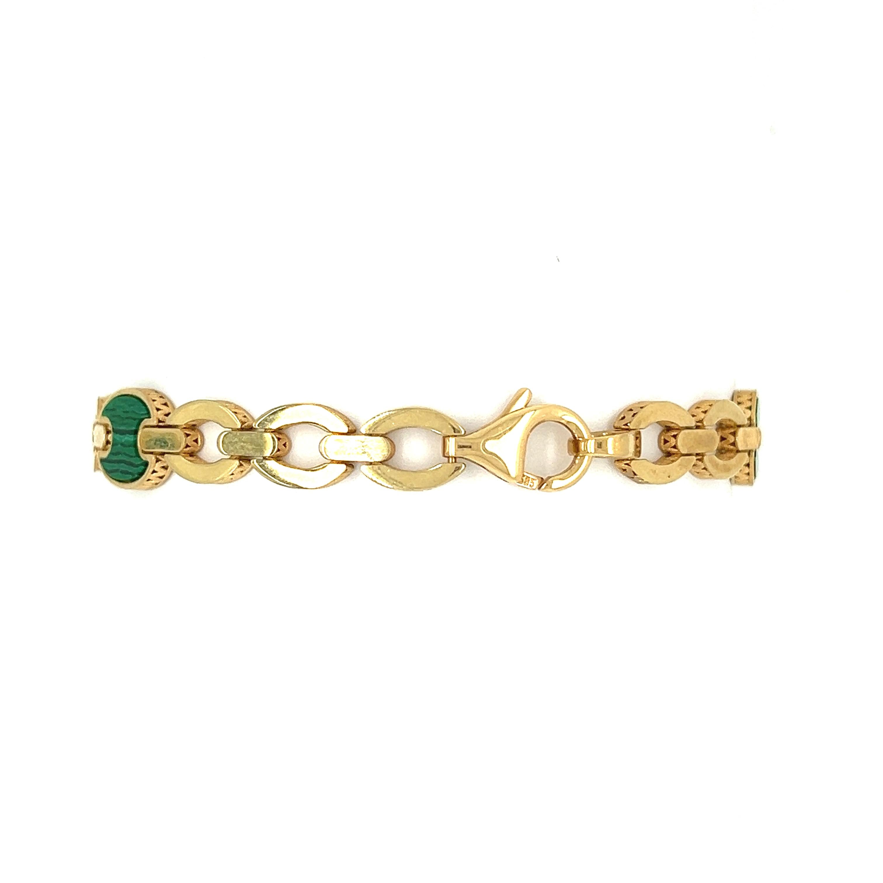 Vintage Green Malachite 14k Gold Bracelet