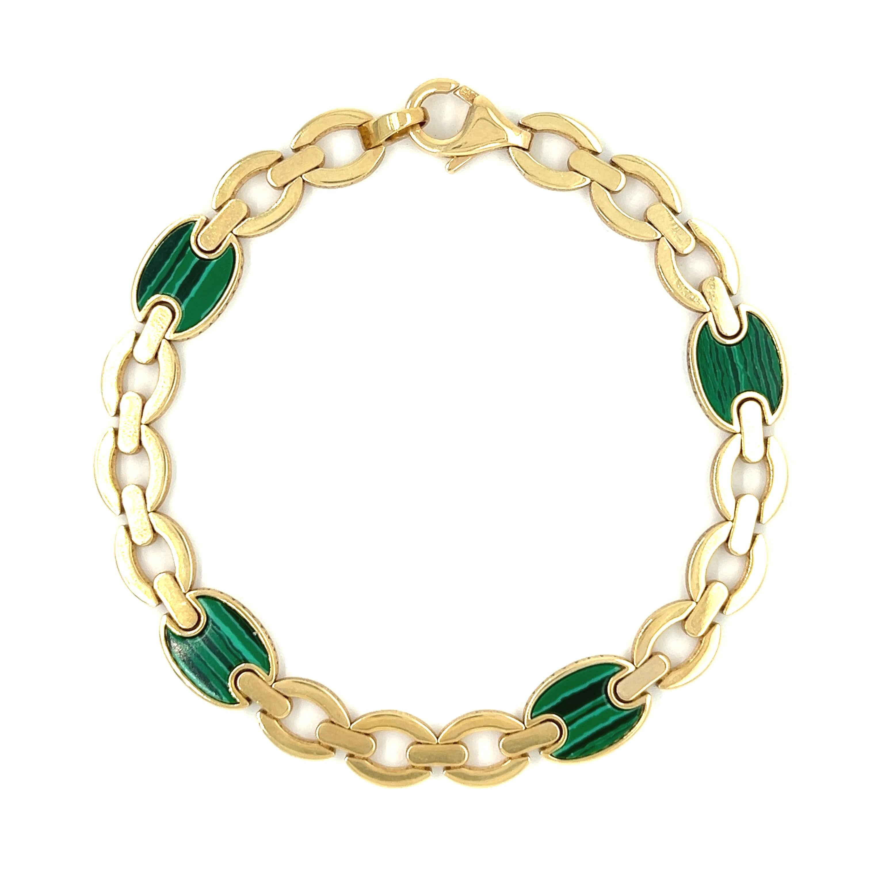 Vintage Green Malachite 14k Gold Bracelet