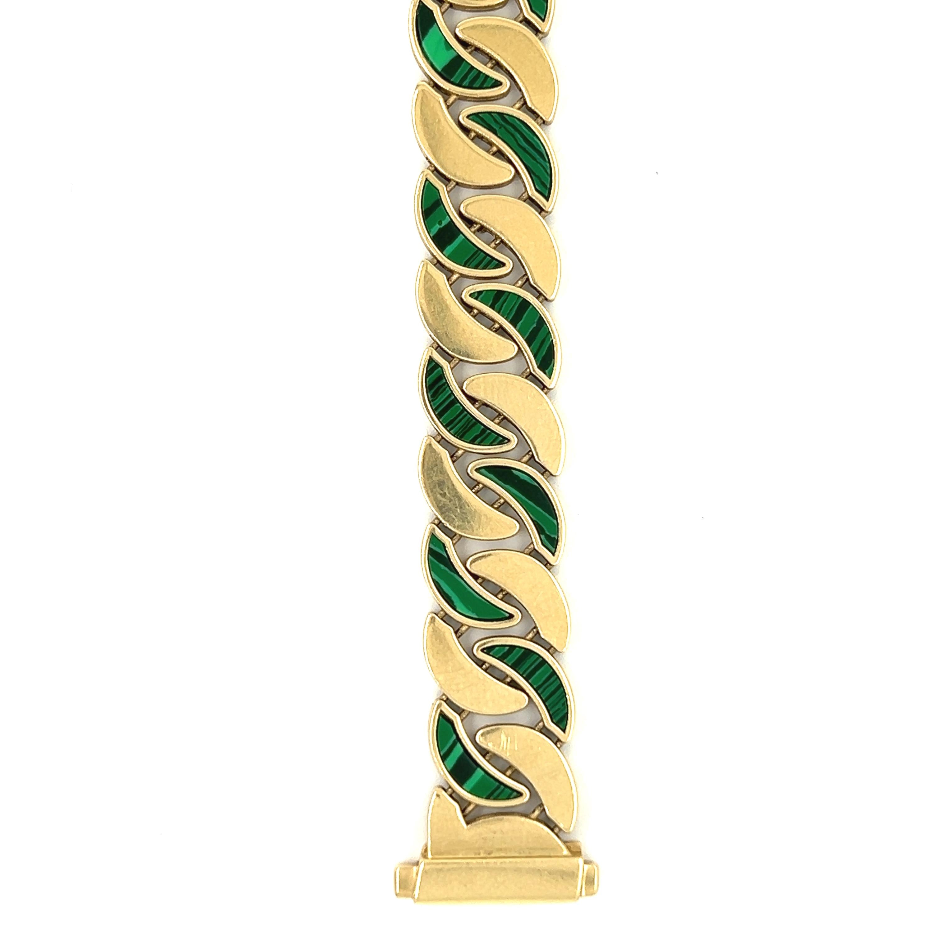 Vintage Green Malachite 14k Gold Bracelet