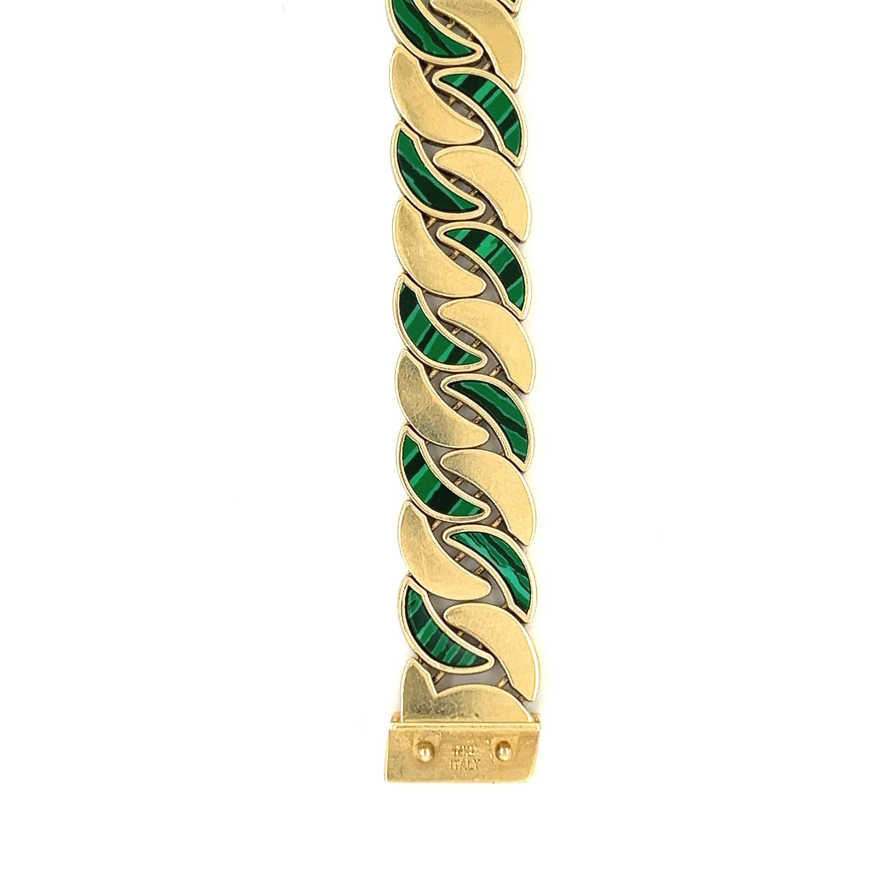 Vintage Green Malachite 14k Gold Bracelet
