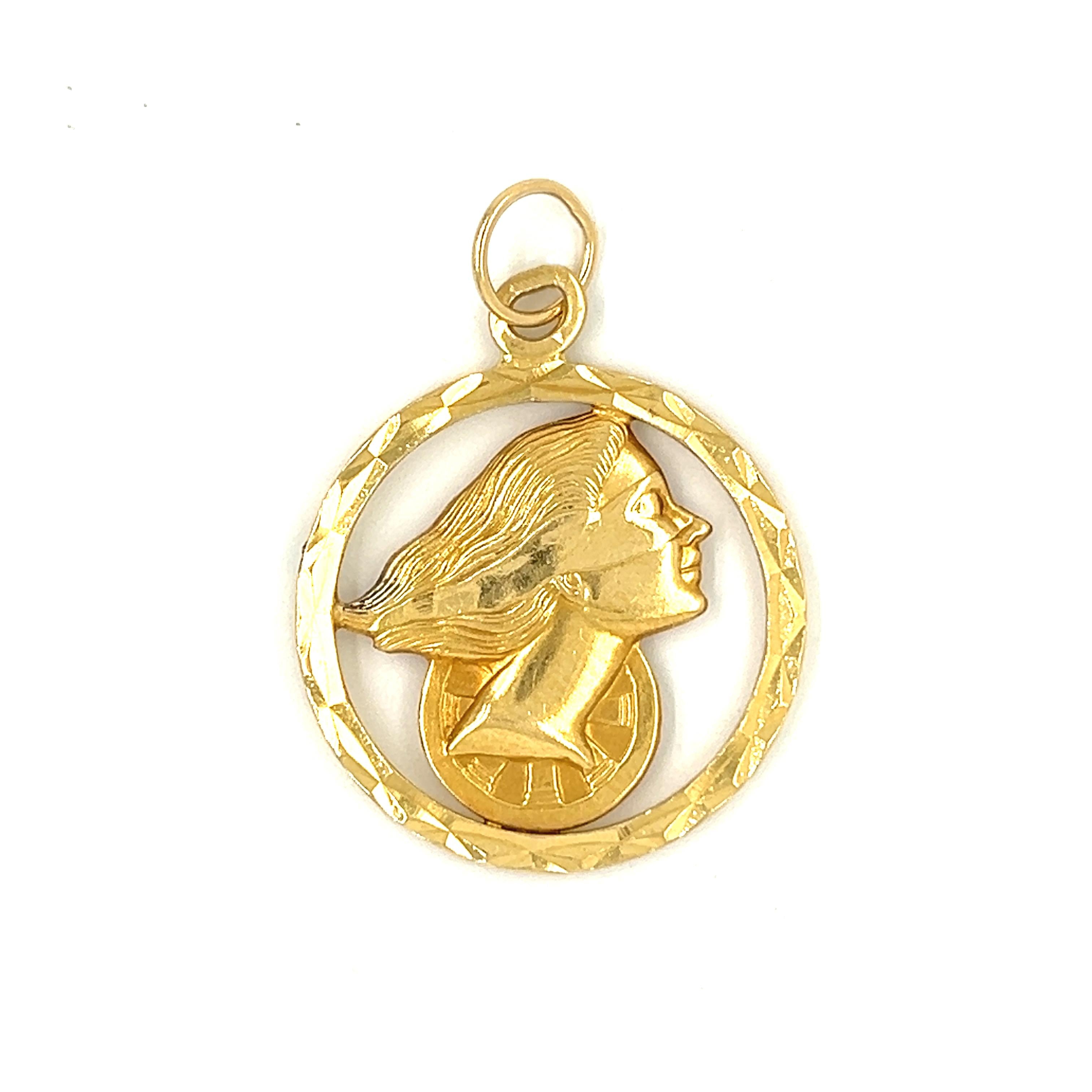 Vintage Double-Sided Lady Fortuna 18k Gold Charm