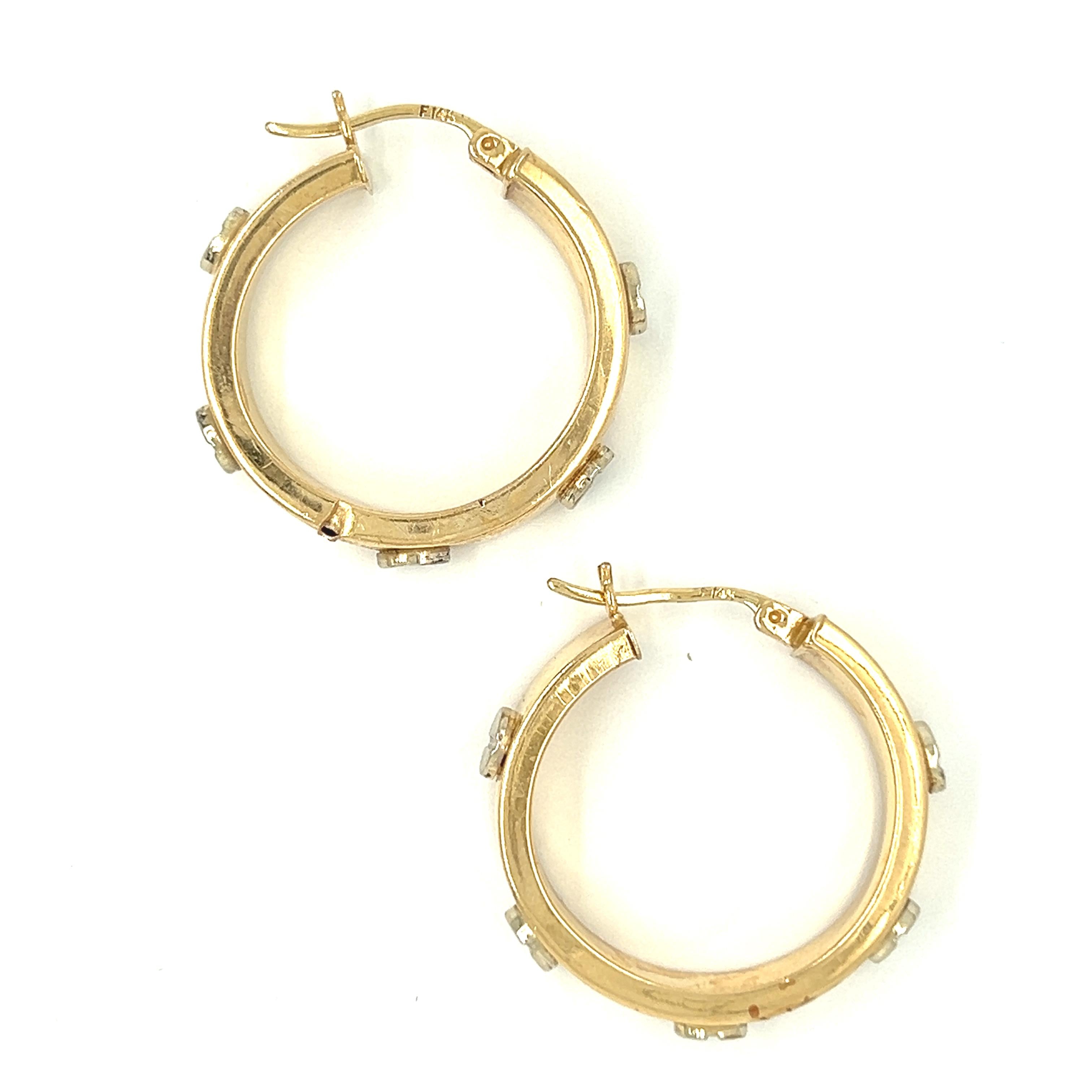 Vintage Screw White and Yellow 14k Gold Hoops