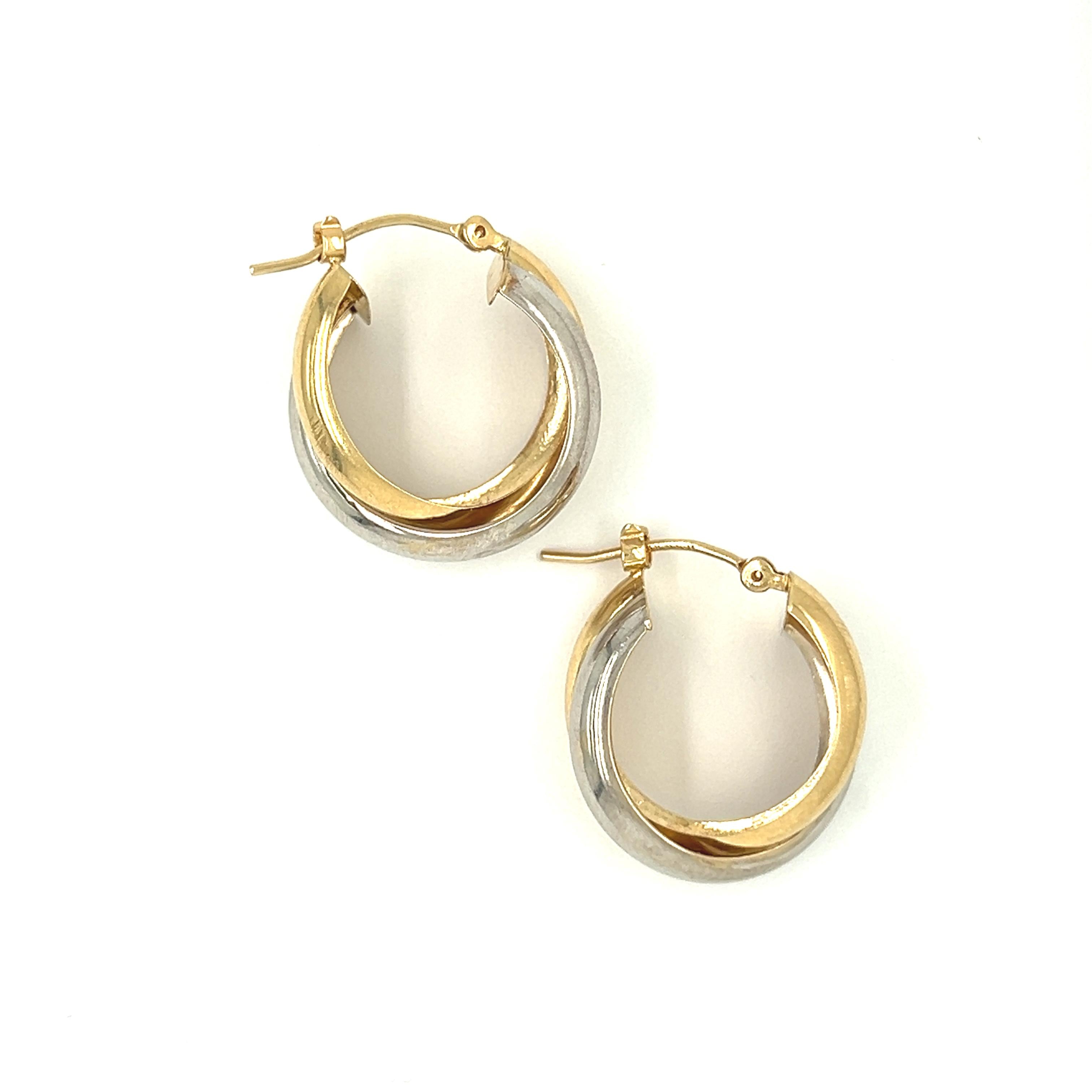 Vintage White and Yellow 14k Gold Hoops