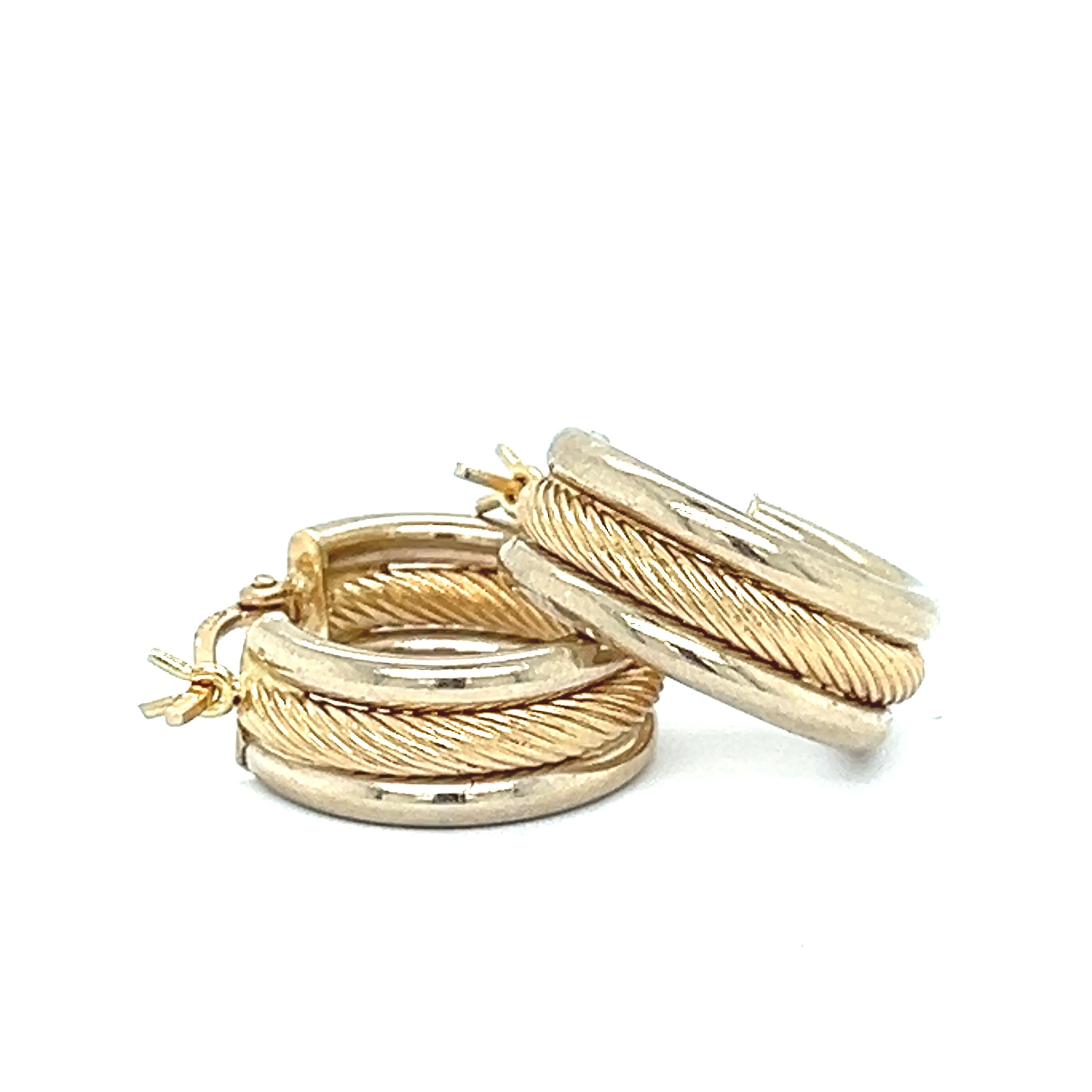 Vintage White and Yellow 14k Gold Hoops