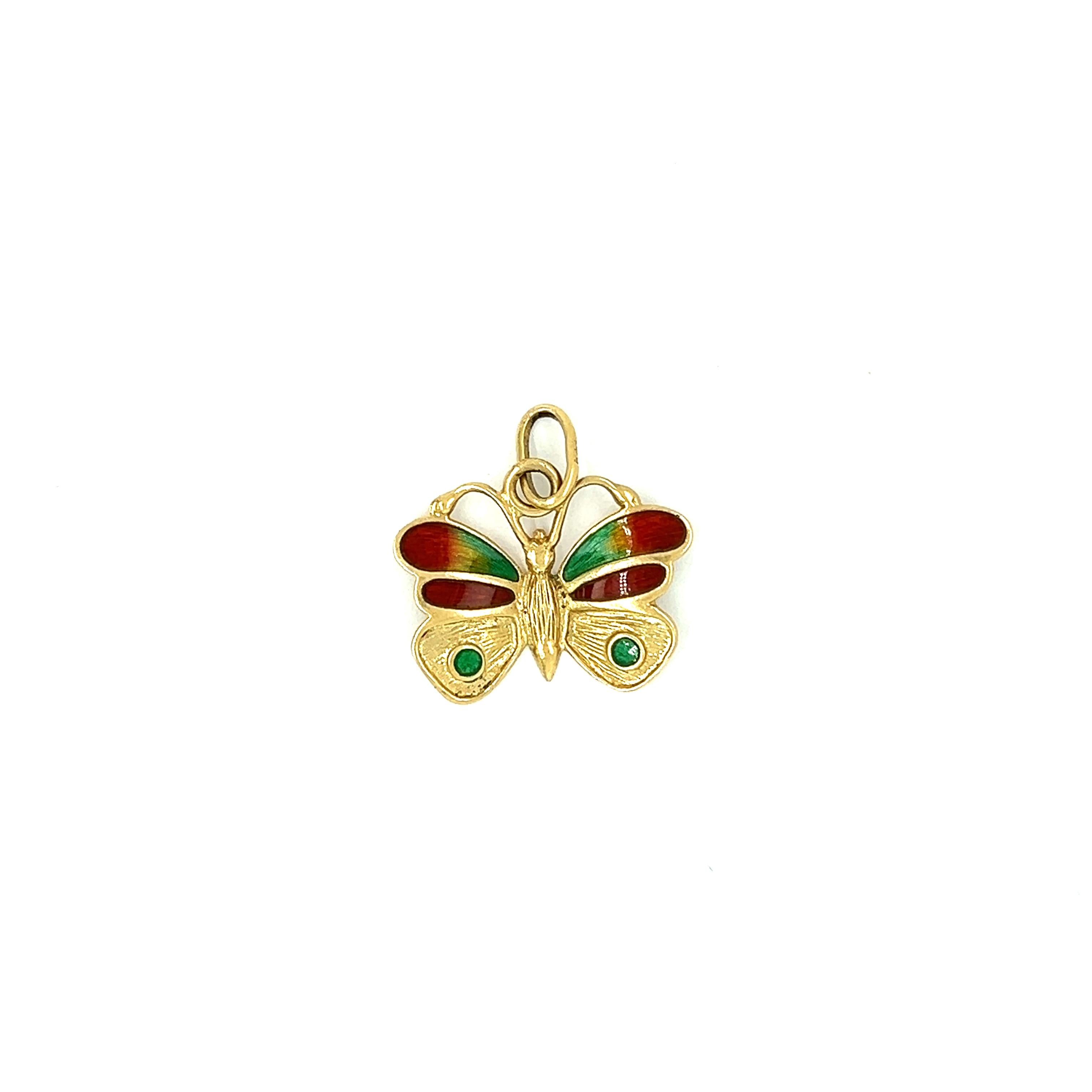 Vintage Enamel Butterfly 14k Gold Charm