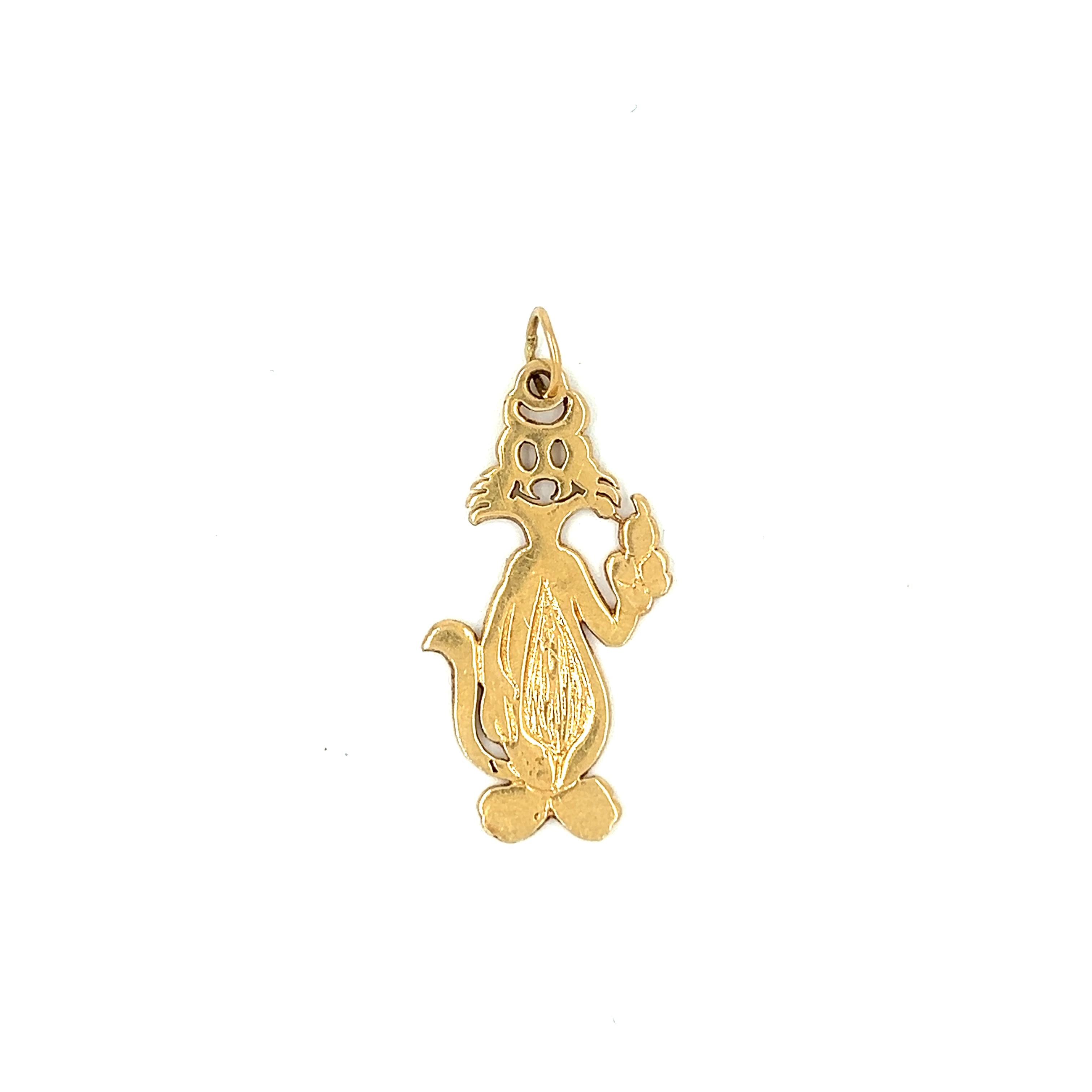 Vintage Cartoon Cat 14k Gold Charm