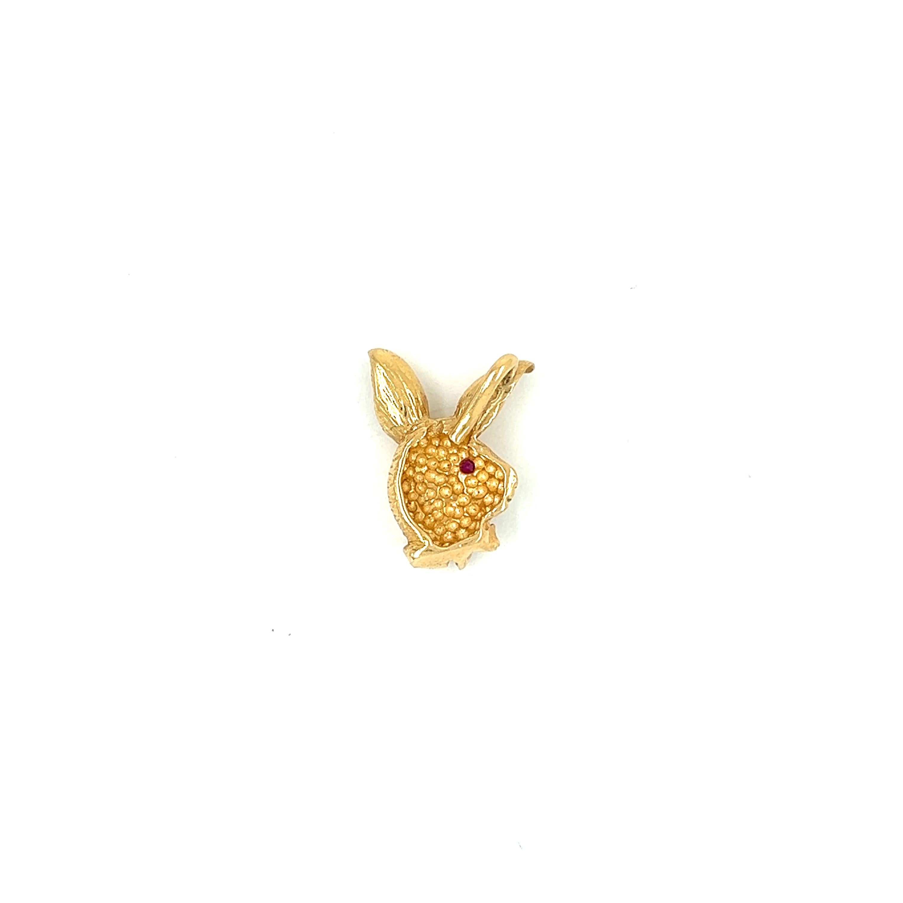 Vintage Diamond and Ruby Bunny w/Bowtie 14k Gold Charm