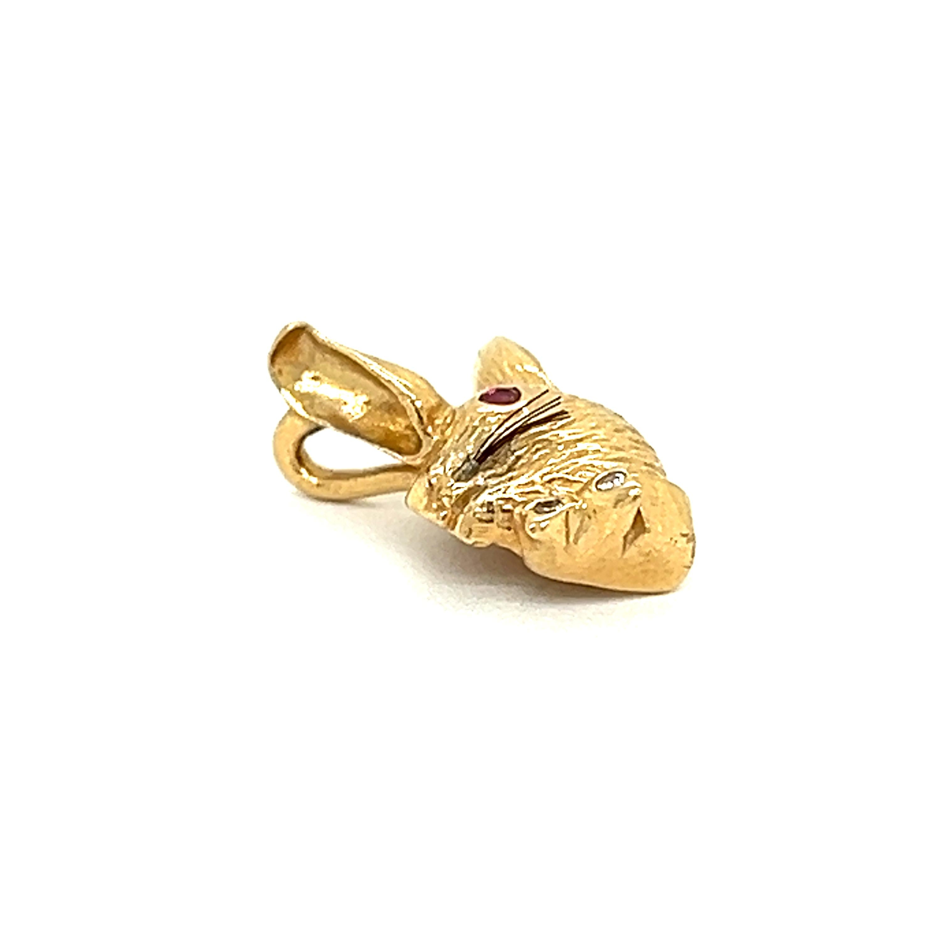 Vintage Diamond and Ruby Bunny w/Bowtie 14k Gold Charm