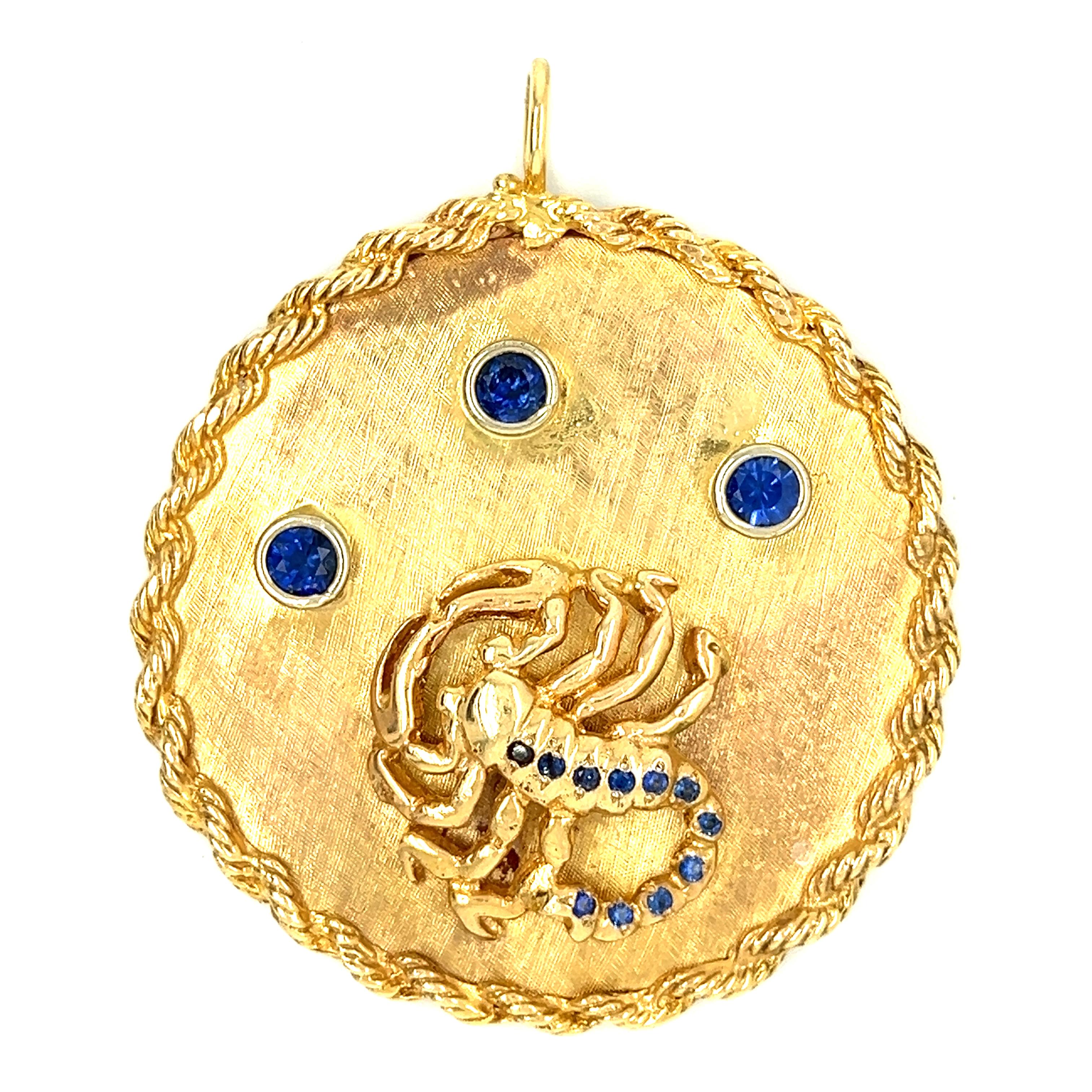 Vintage Scorpio Zodiac w/Blue Sapphire 14k Gold Charm