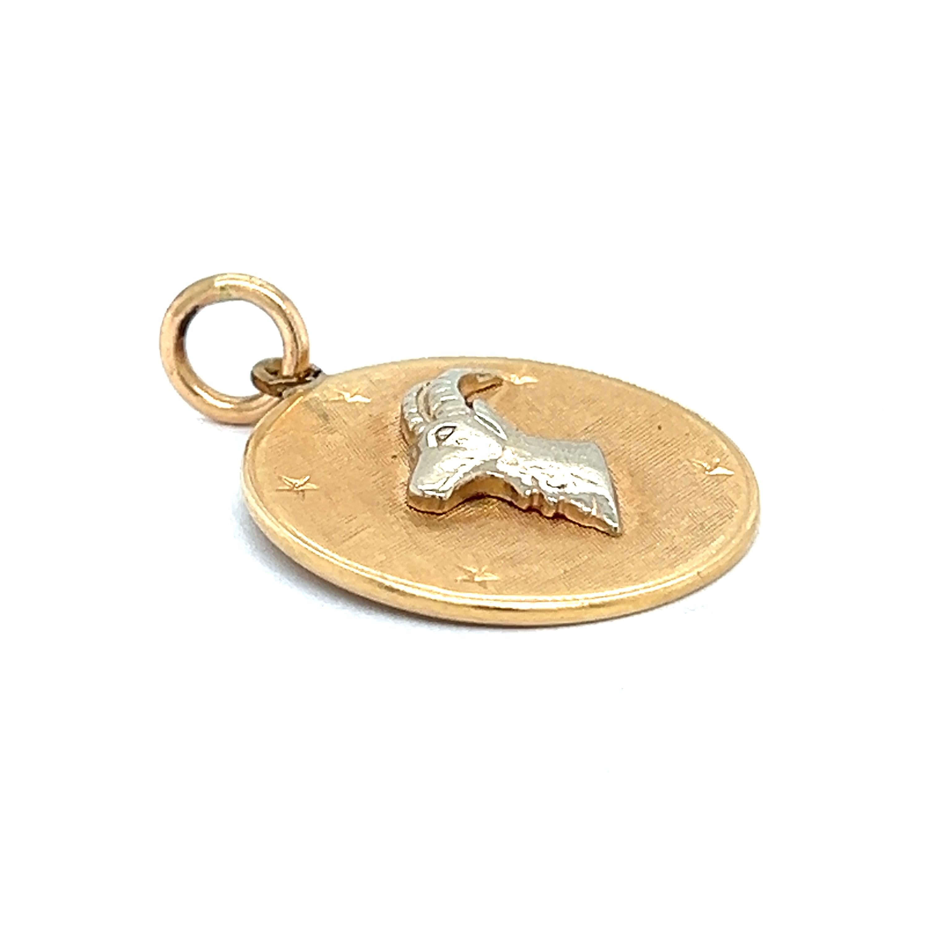 Vintage Capricorn Zodiac 14k Gold Charm