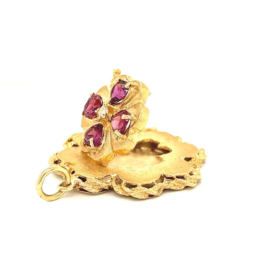 Vintage Raspberry Garnet Clover 14k Gold Locket