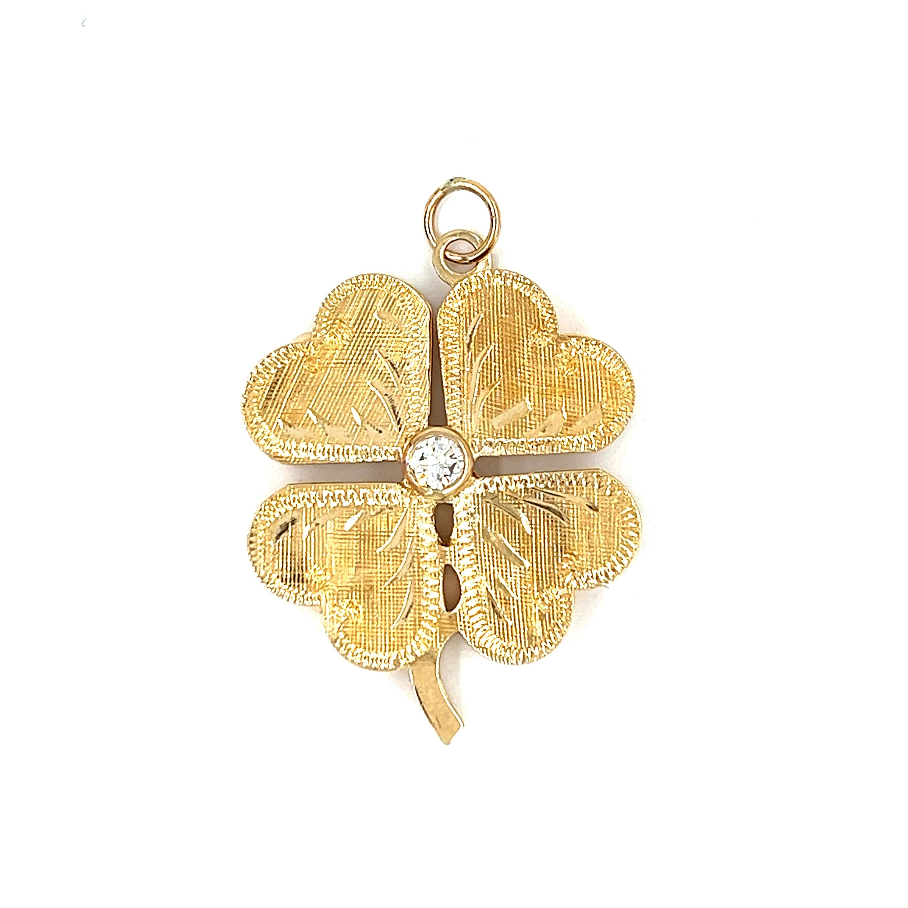 Vintage Florentine Diamond Double Clover 14k Gold Charm