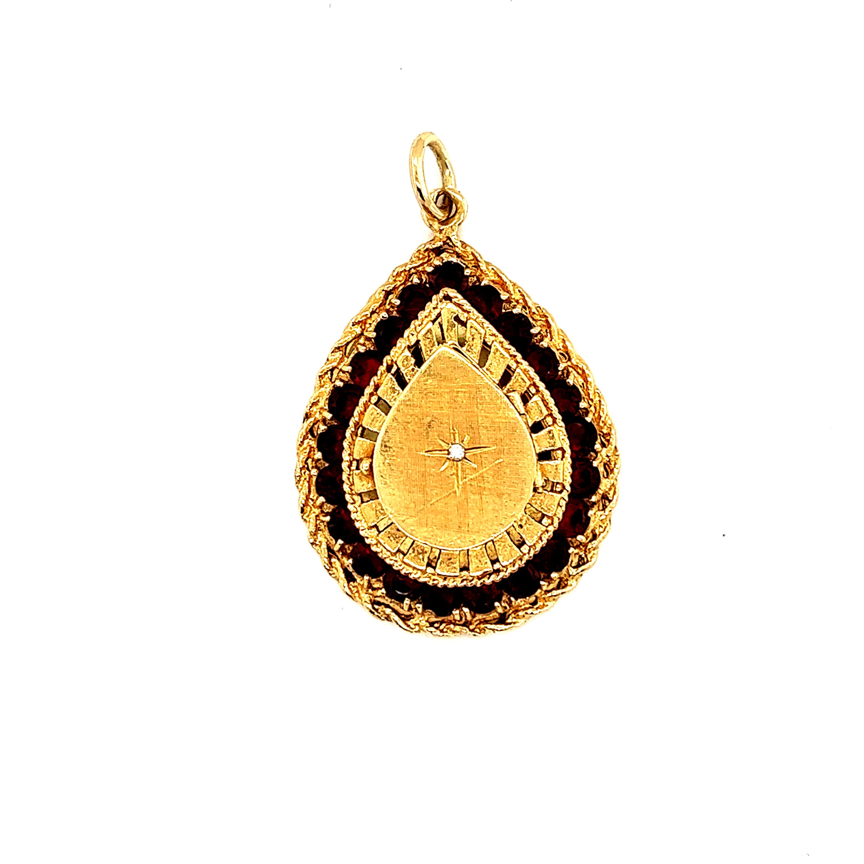 Vintage Garnet Tear Drop Gold Locket