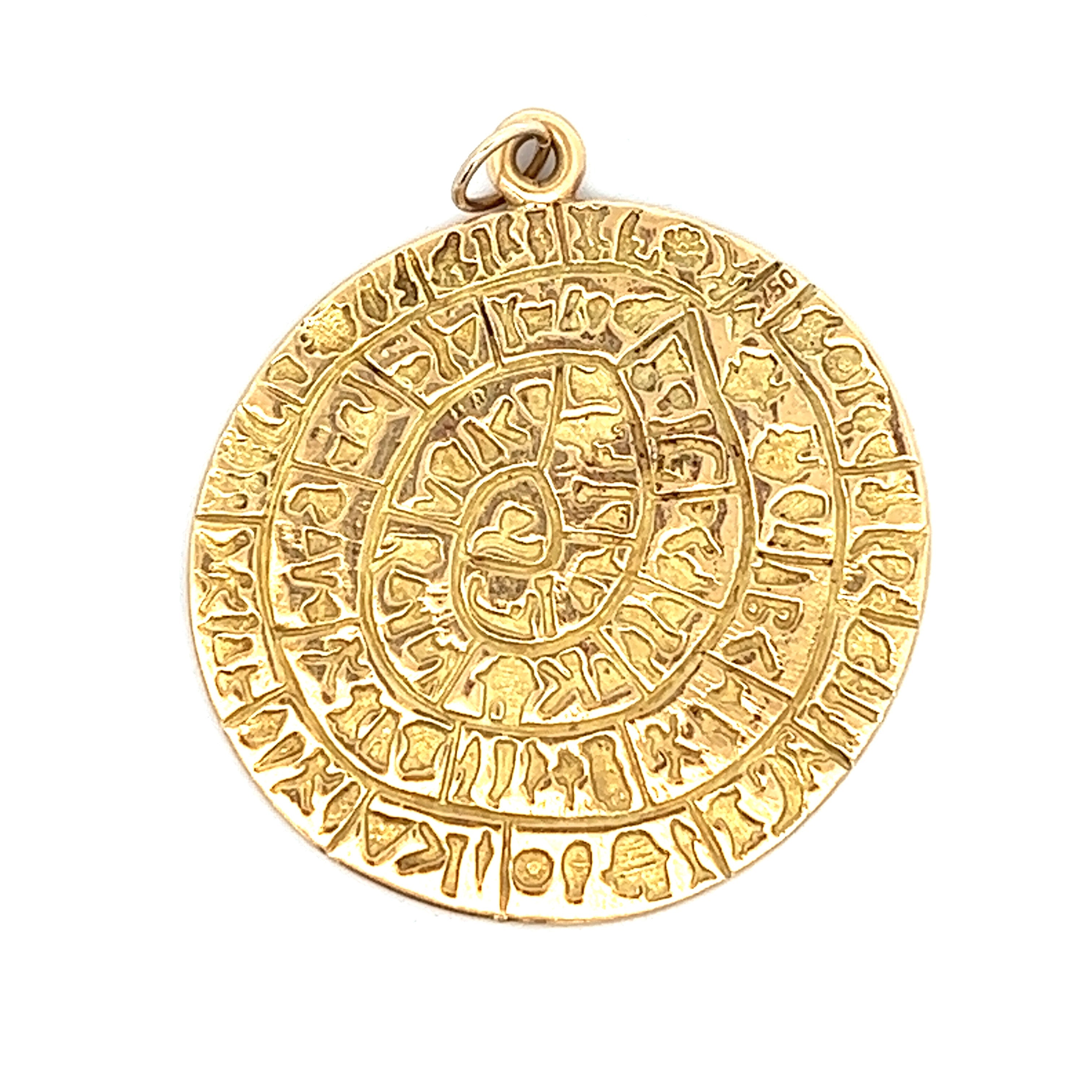 Vintage Large Aztec Circle 18k Gold Charm