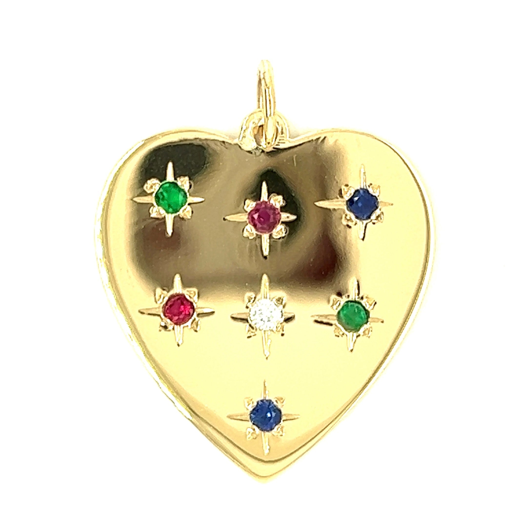 Vintage Gemstone Heart 14k Gold Charm