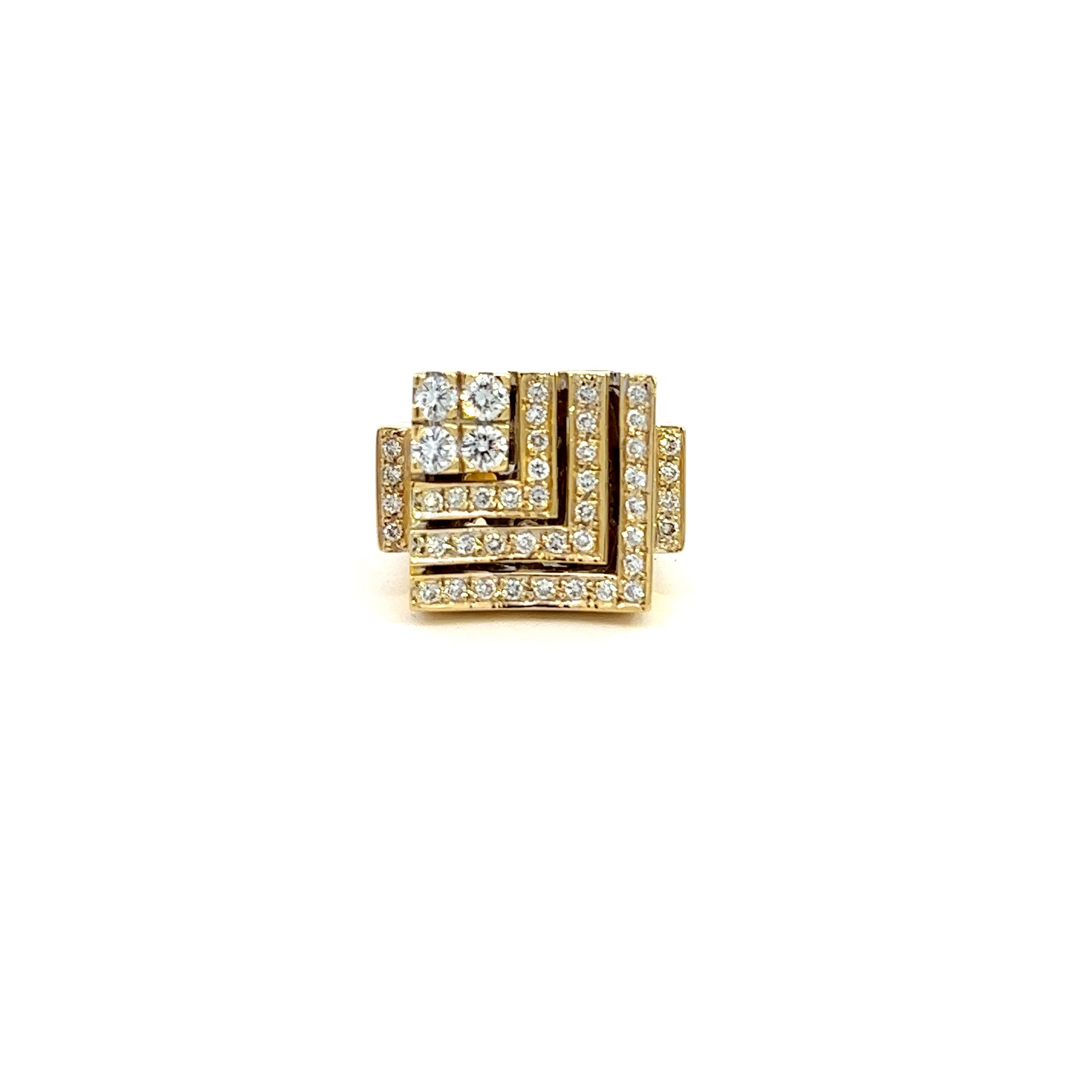 Vintage 2 Carat Diamond Geometric 18k Gold Ring