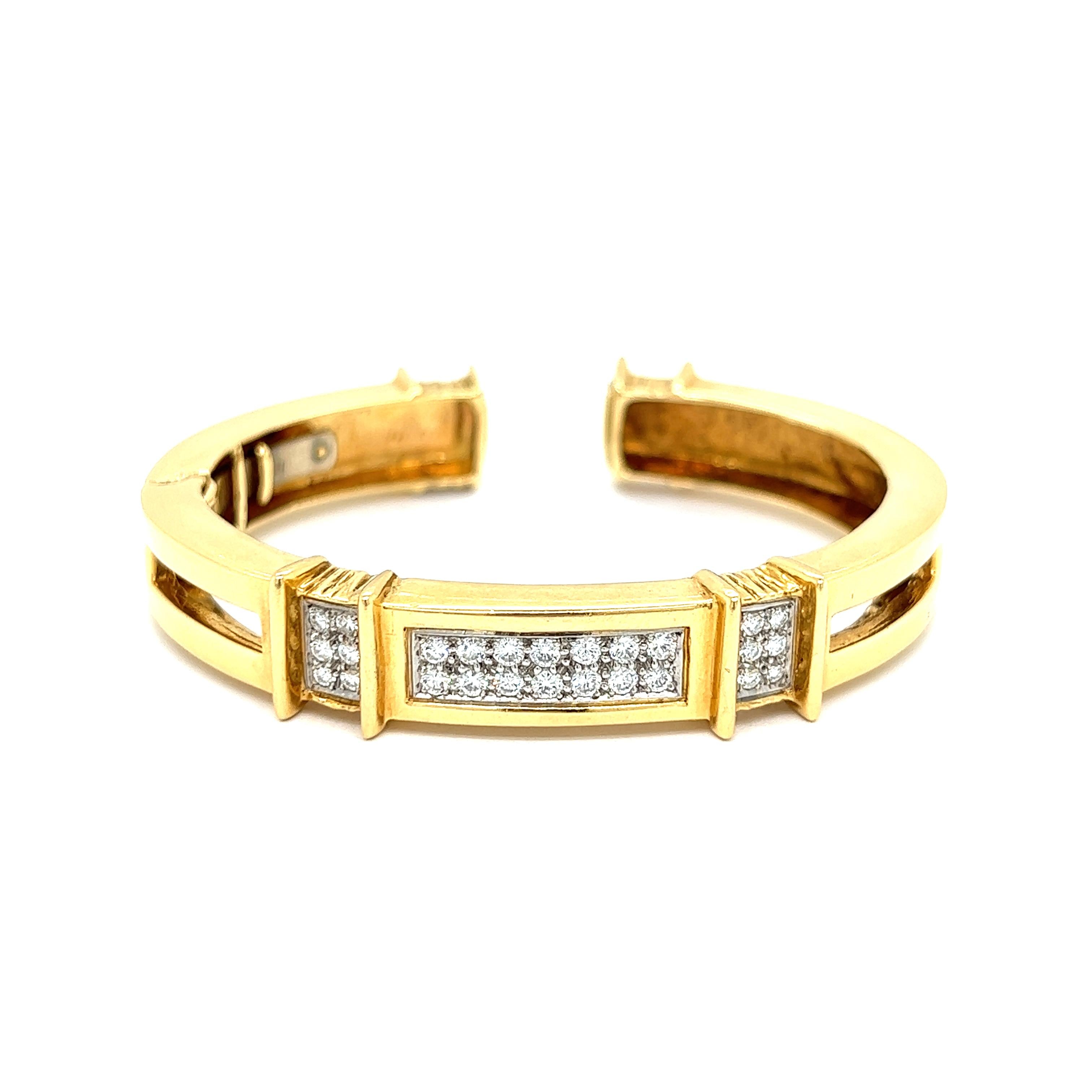 Vintage 1.5 carats Diamond 18K Gold Bangle