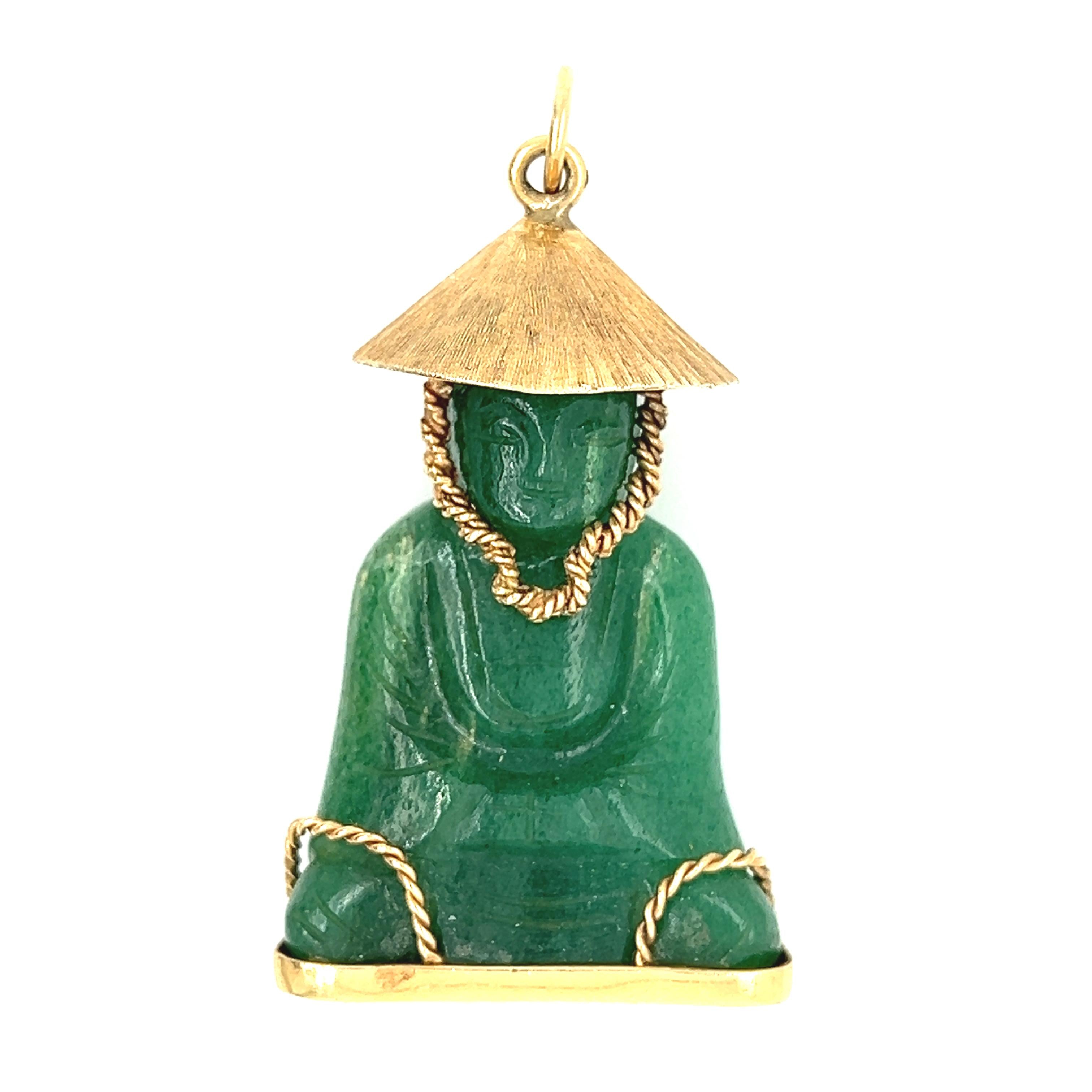 Vintage Jade Buddha 18k Gold Charm