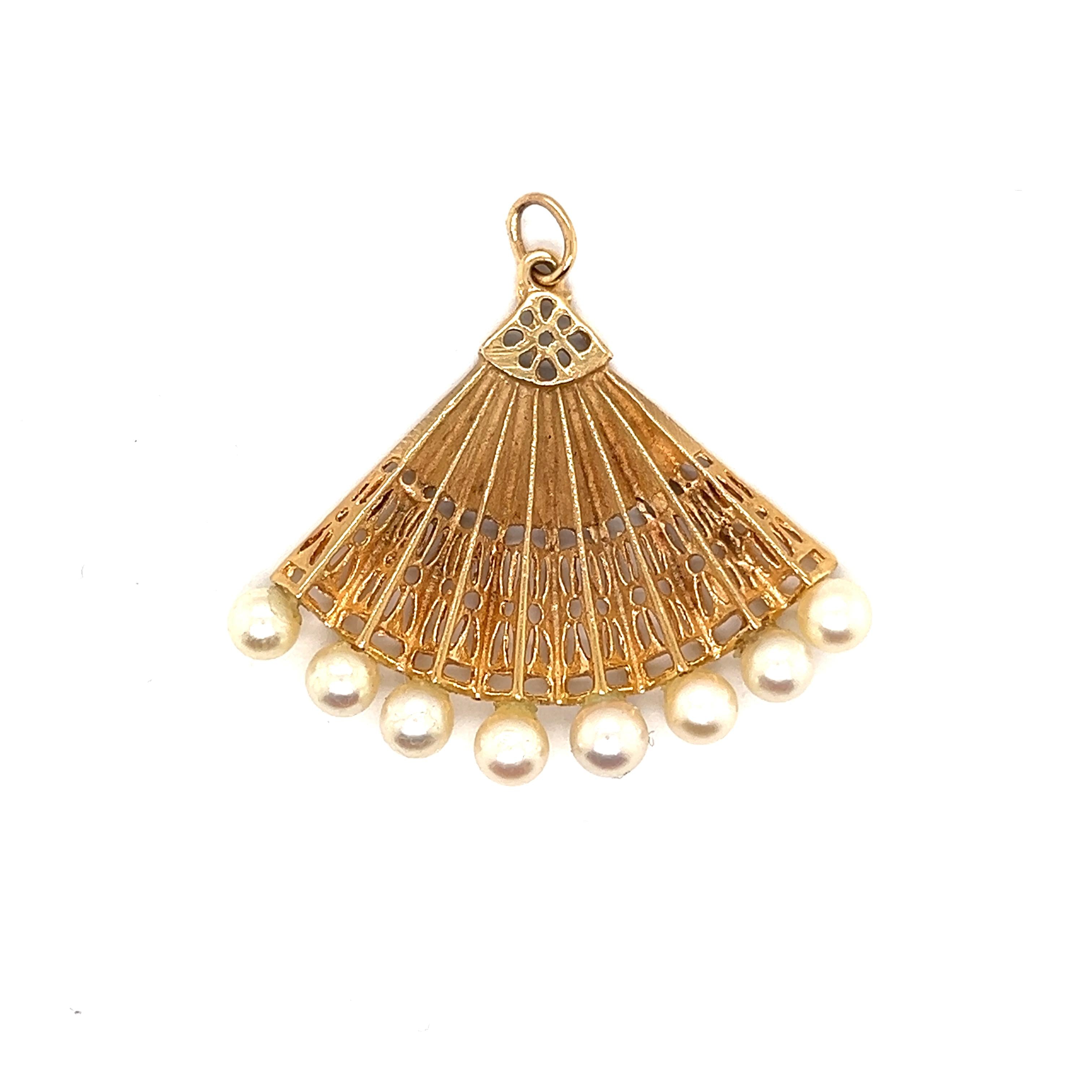 Vintage Pearl Fan 14k Gold Charm