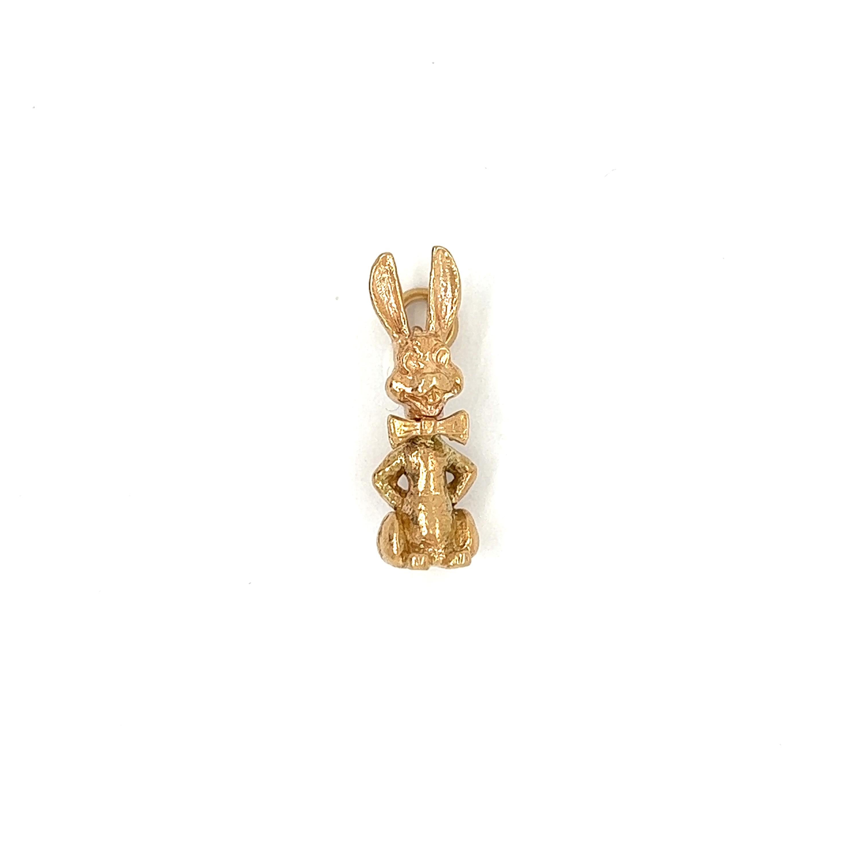 Vintage Rabbit with Bowtie 14k Gold Charm