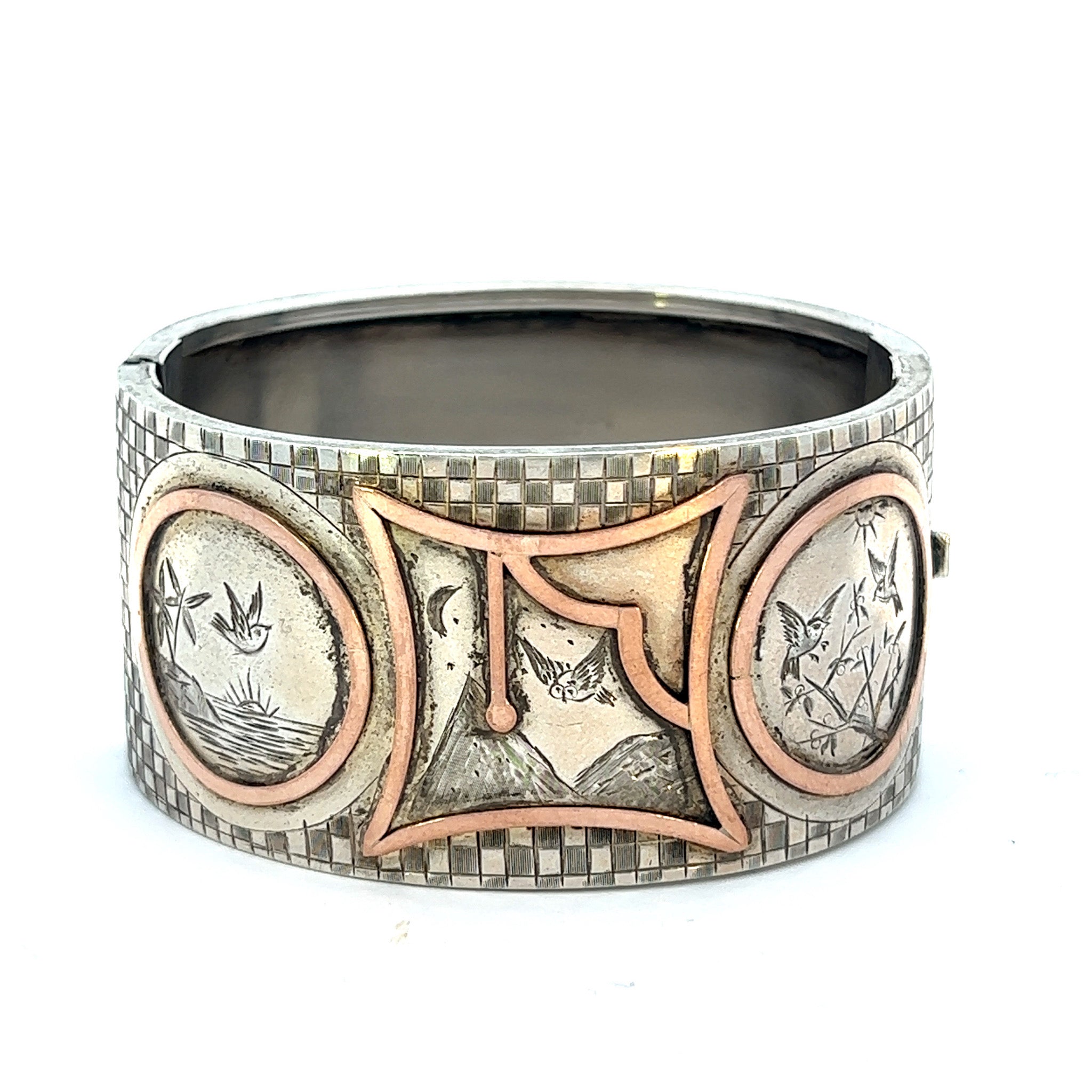 Sterling Silver Mixed Metal Victorian Bangle