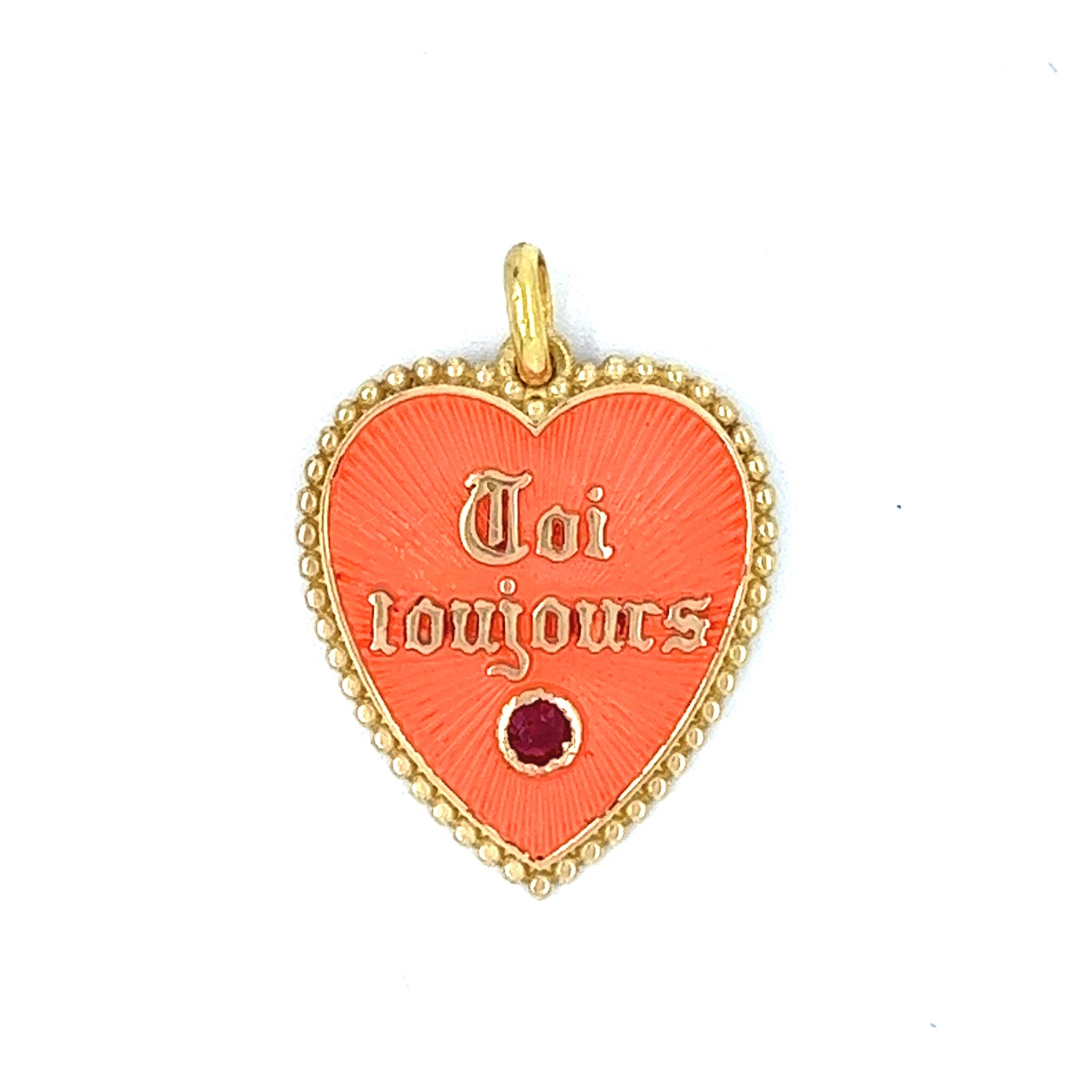 Vintage Ruby "Toi Toujours" Heart 18k Gold Charm