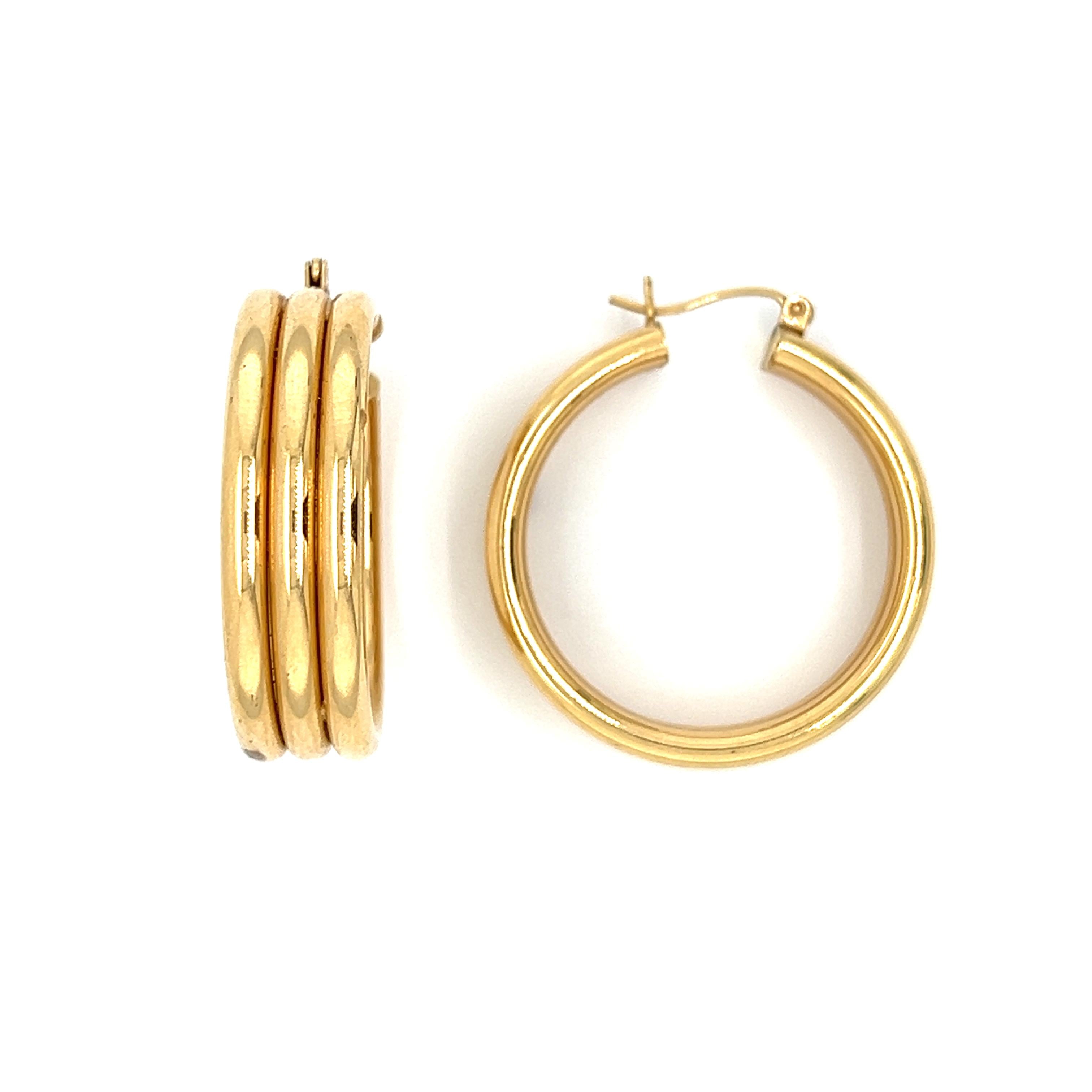 Vintage Triple Hoop 14k Gold Earrings