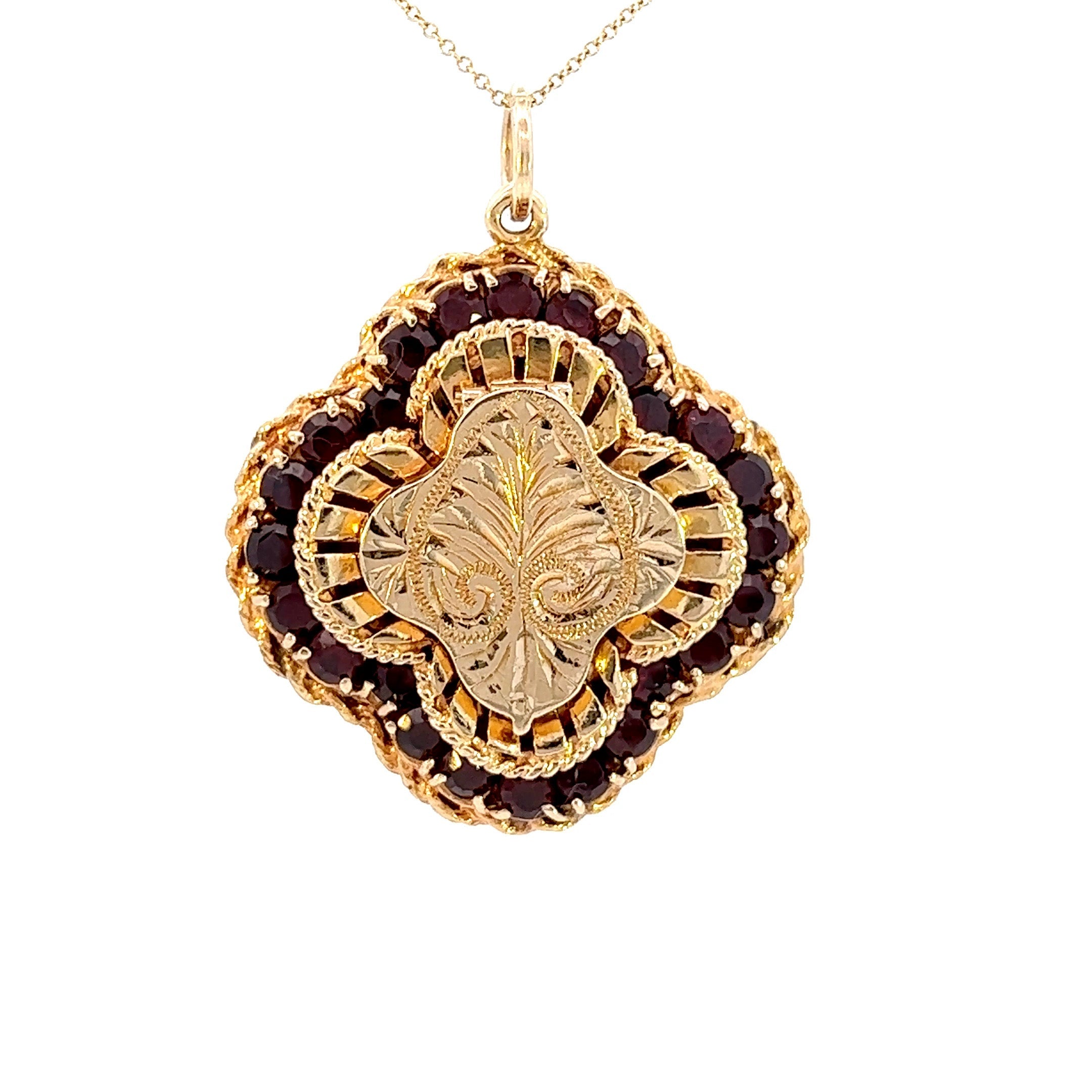 Vintage Clover Garnet 14k Gold Locket