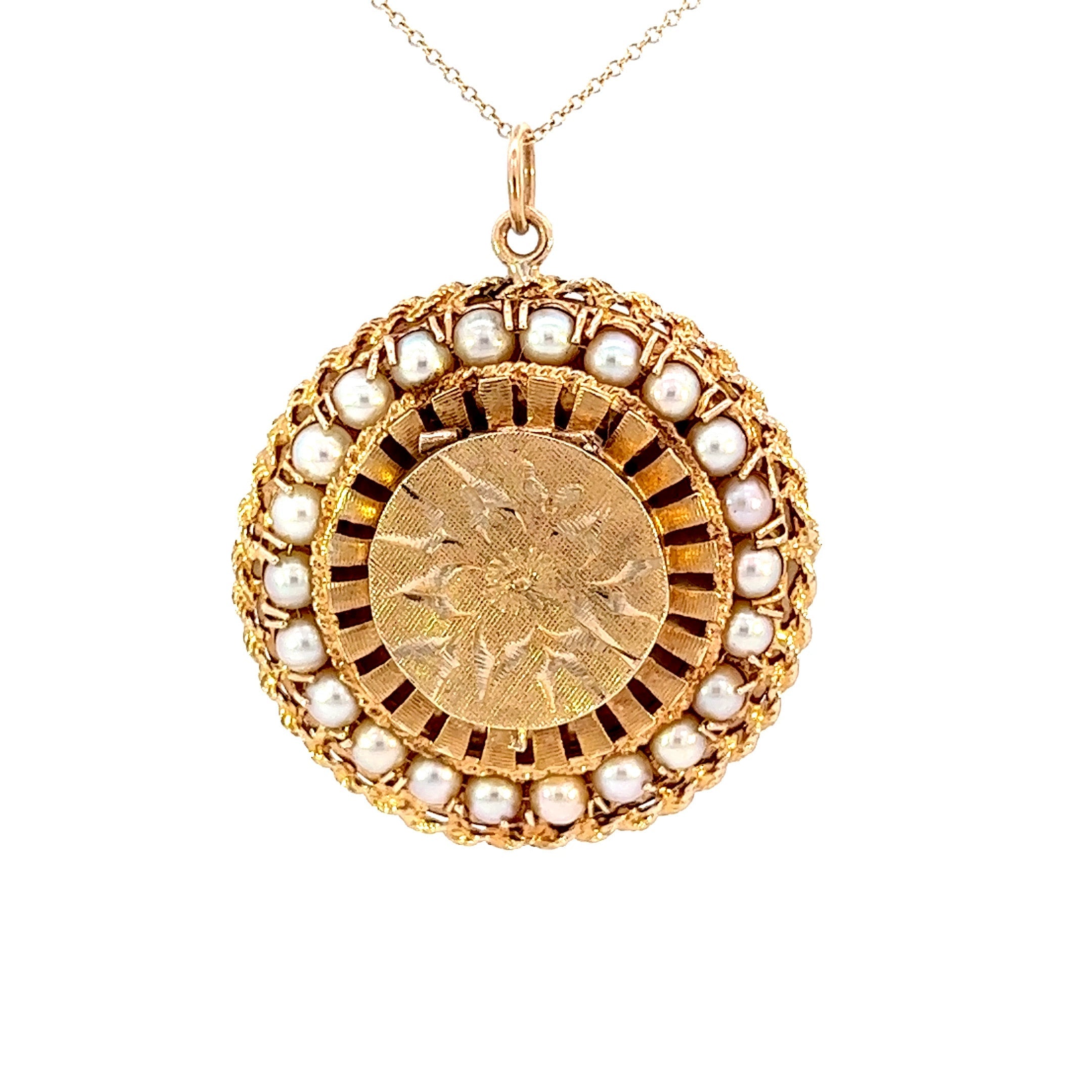 Vintage Pearl Circular 14k Gold Locket