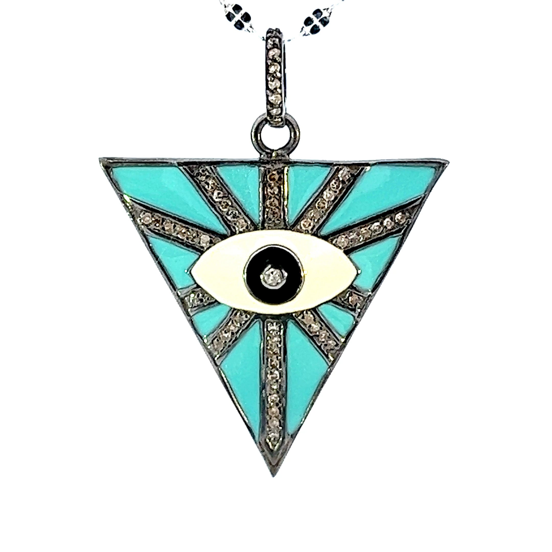 Vintage Silver and Enamel Evil Eye Triangle Charm